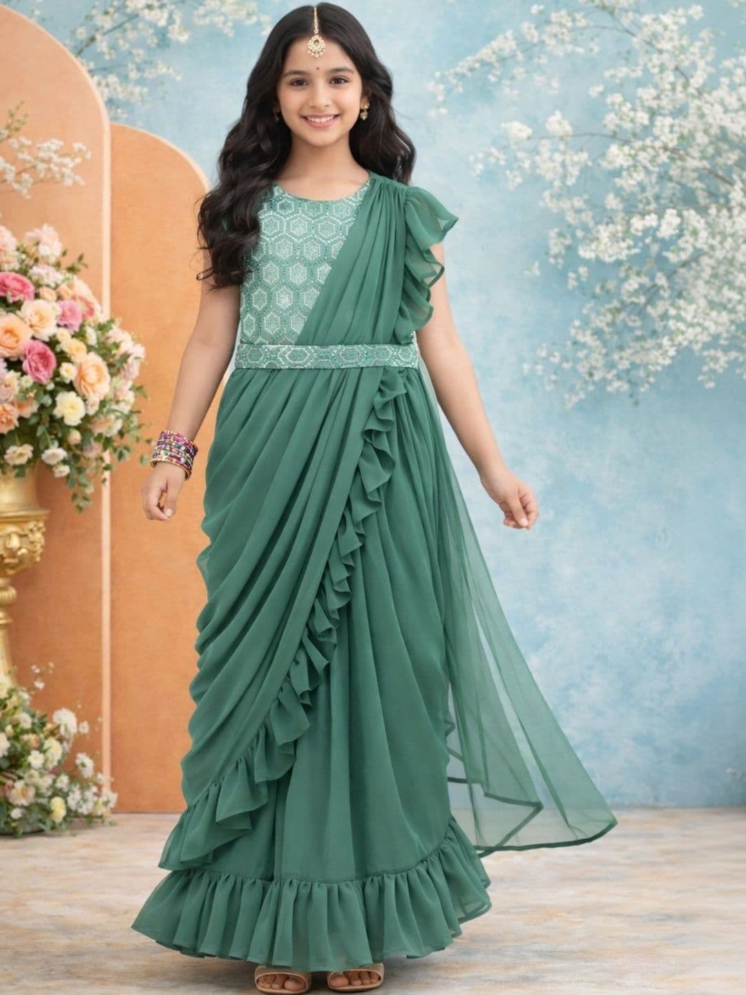 KALINI Girls Embellished Sequinned Ready to Wear Lehenga & Blouse With Dupatta - view 1