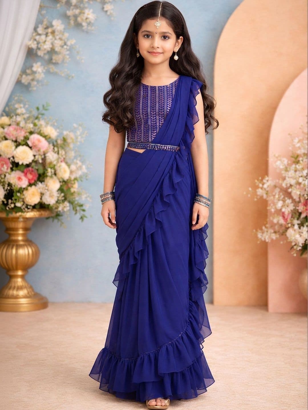 KALINI Girls Embellished Sequinned Ready to Wear Lehenga & Blouse With Dupatta - view 1