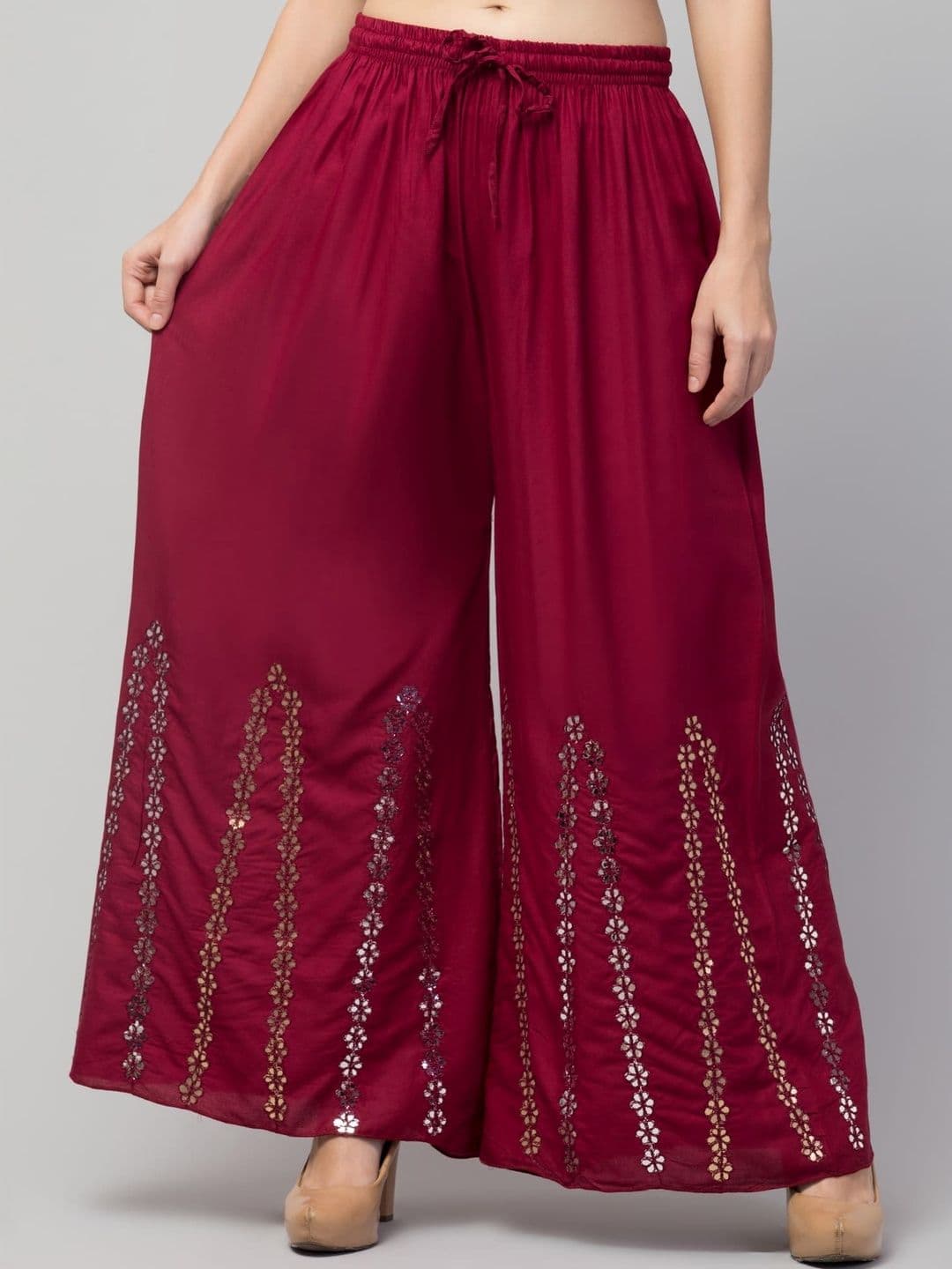 SHAUKIYA Women Embellished Flared Knitted Ethnic Palazzos - view 1