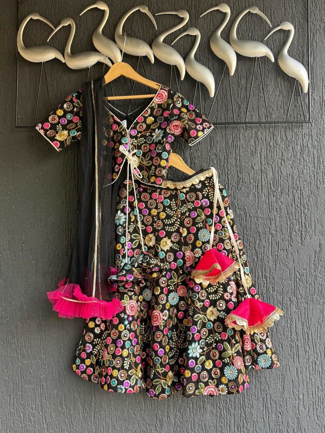 The Little Tales Girls Embroidered Thread Work Semi-Stitched Lehenga & Blouse With Dupatta - view 1