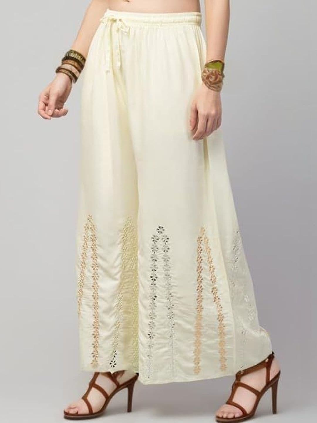 Thrifty Thread Women Embroidered Flared Knitted Ethnic Palazzos - view 1