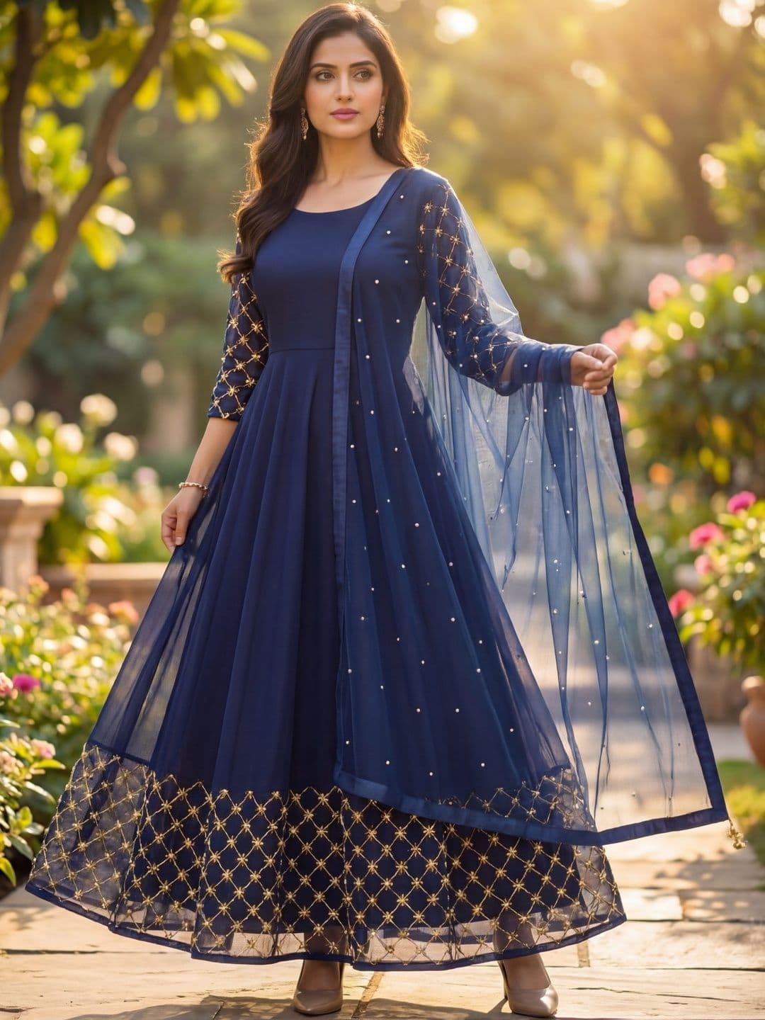 BAMSOM WEAR Embroidered Round Neck Fit & Flare Ethnic Dresses - view 1