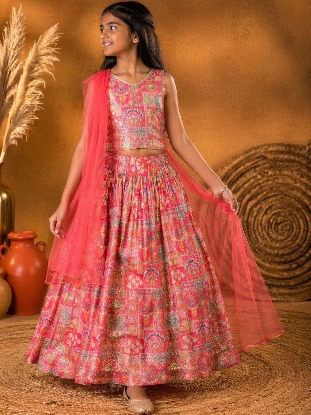 BAESD Girls Embellished Semi-Stitched Lehenga & Blouse With Dupatta - view 1