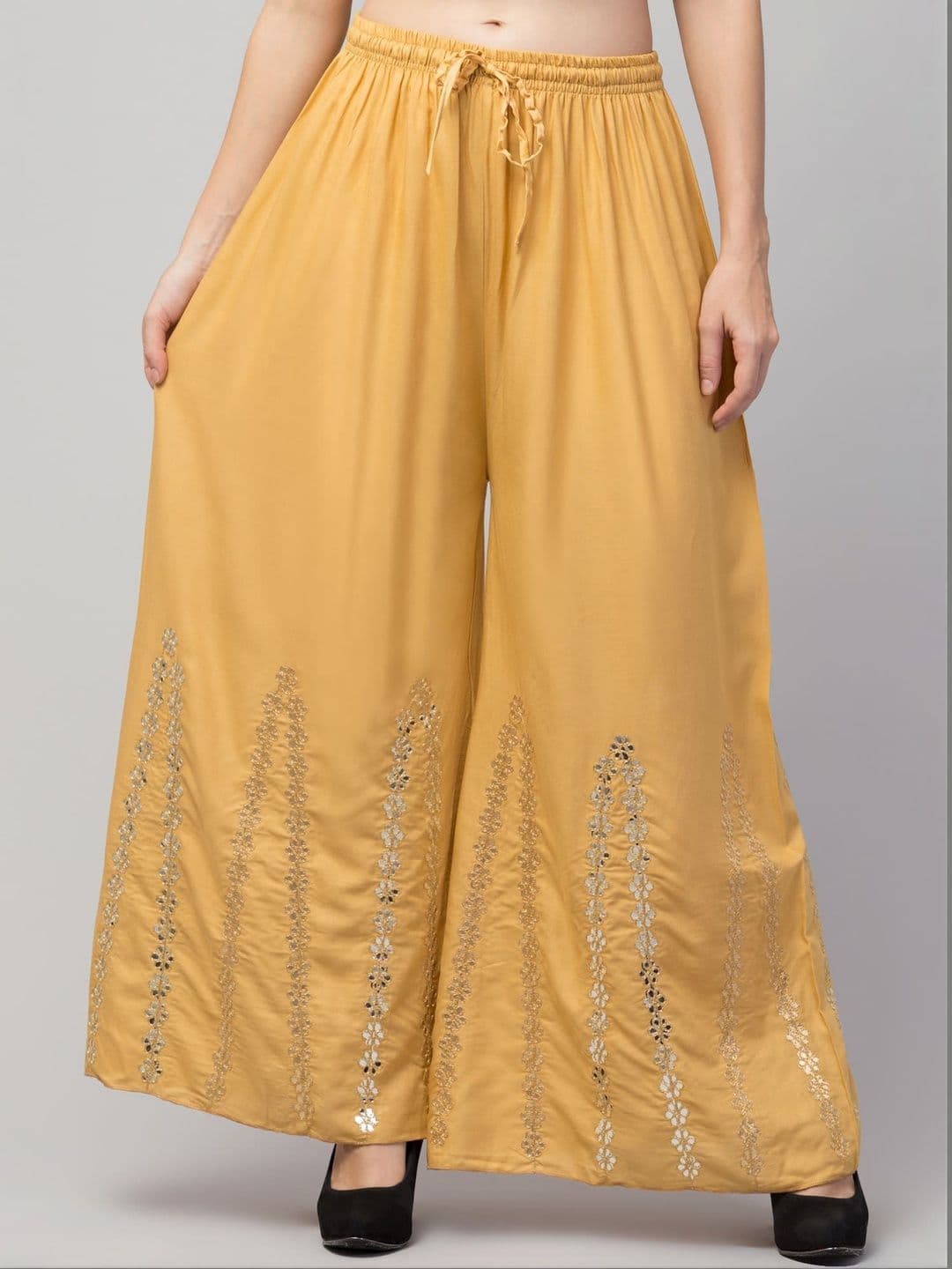 SHAUKIYA Women Ethnic Motifs Embellished Flared Knitted Ethnic Palazzos - view 1