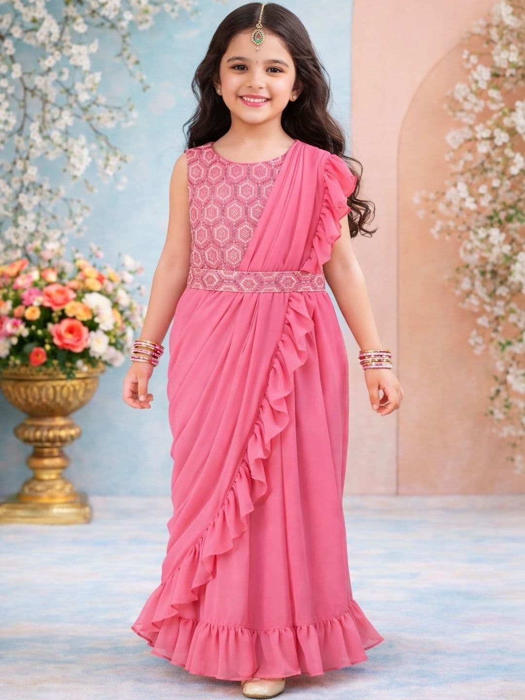 KALINI Girls Embellished Sequinned Ready to Wear Lehenga & Blouse With Dupatta - view 1