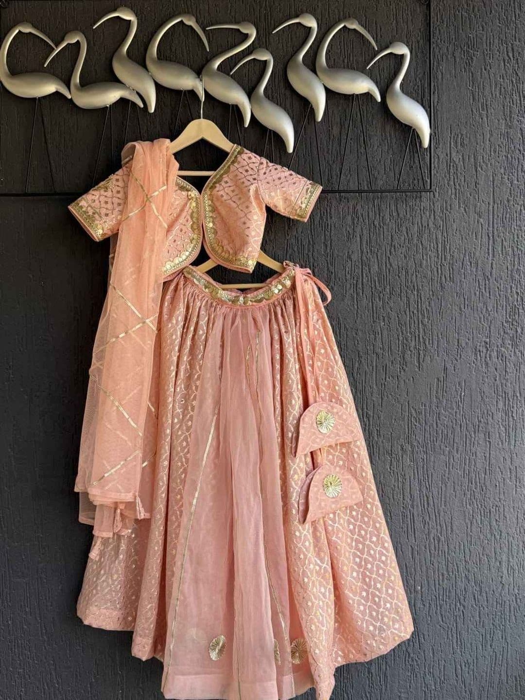 The Little Tales Girls Embellished Sequinned Foil Print Semi-Stitched Lehenga & Blouse With Dupatta - view 1