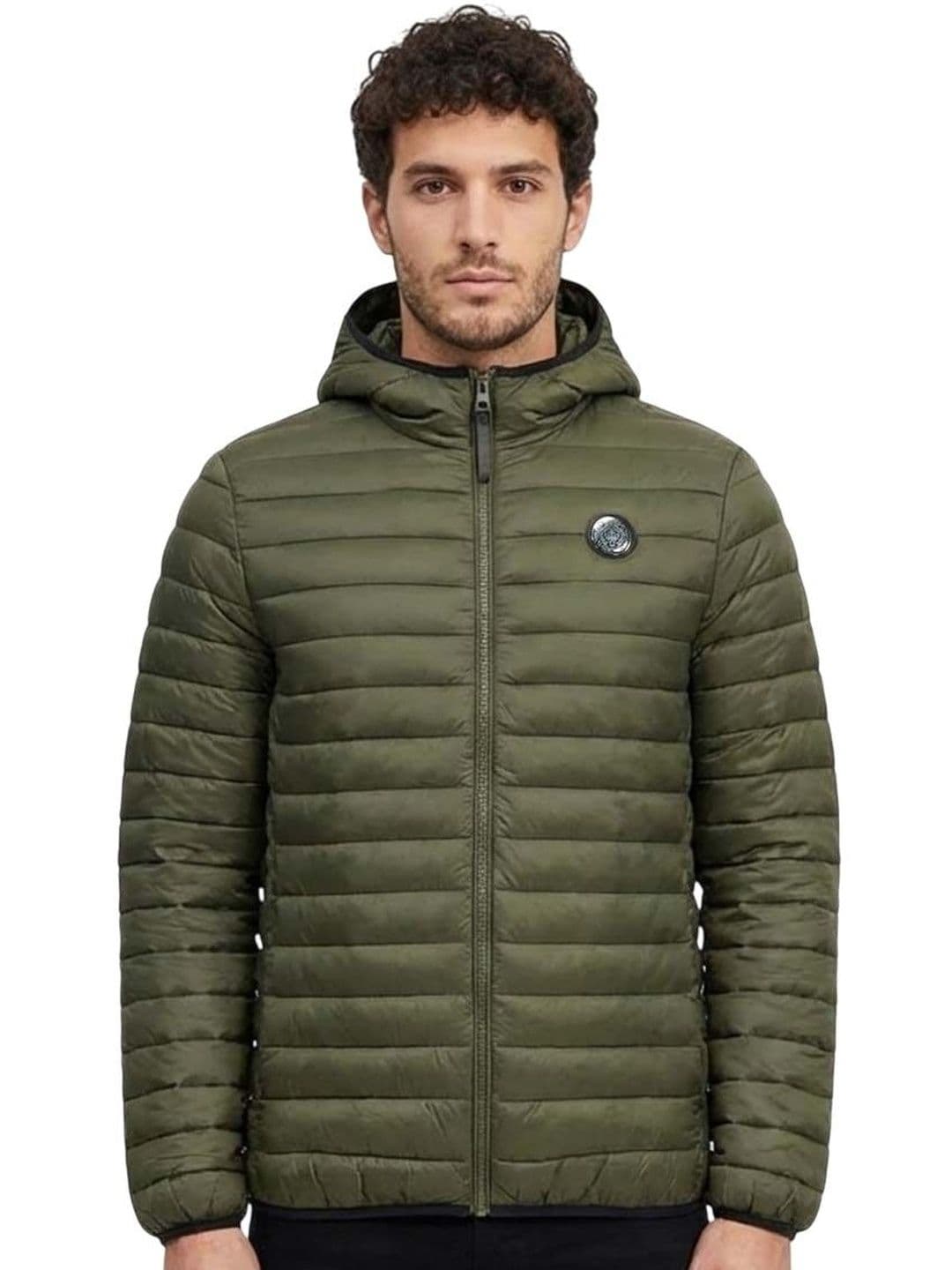 Cavalli Class Olive Logo Patch Puffer Jacket - view 1