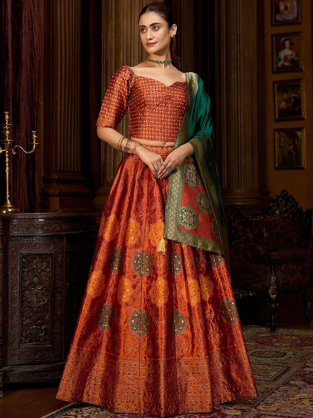 HOUSE OF PURVAJA Embellished Semi-Stitched Lehenga & Blouse With Dupatta - view 1