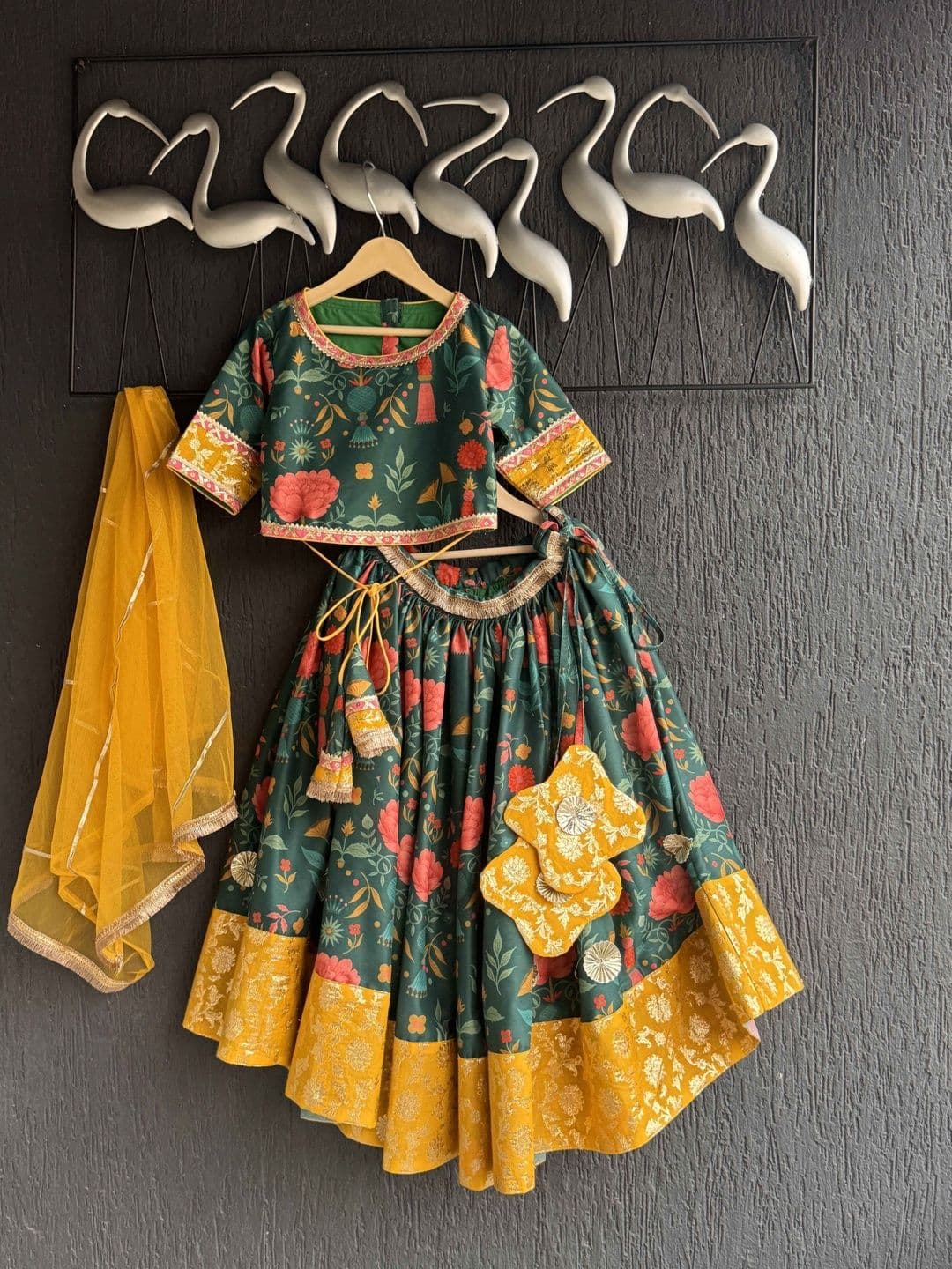 The Little Tales Girls Printed Thread Work Semi-Stitched Lehenga & Blouse With Dupatta - view 1