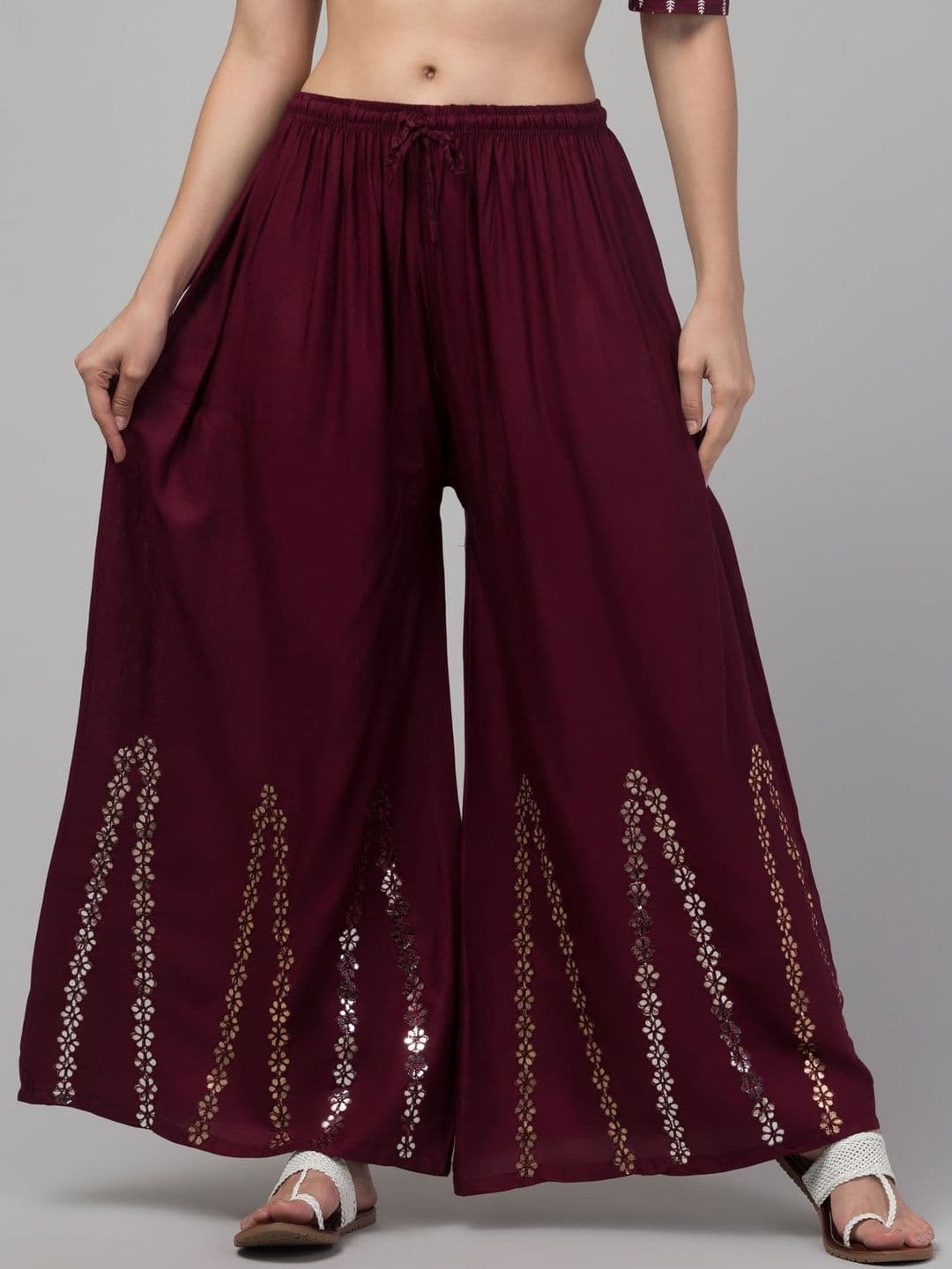 SHAUKIYA Women Floral Printed Flared Knitted Ethnic Palazzos - view 1