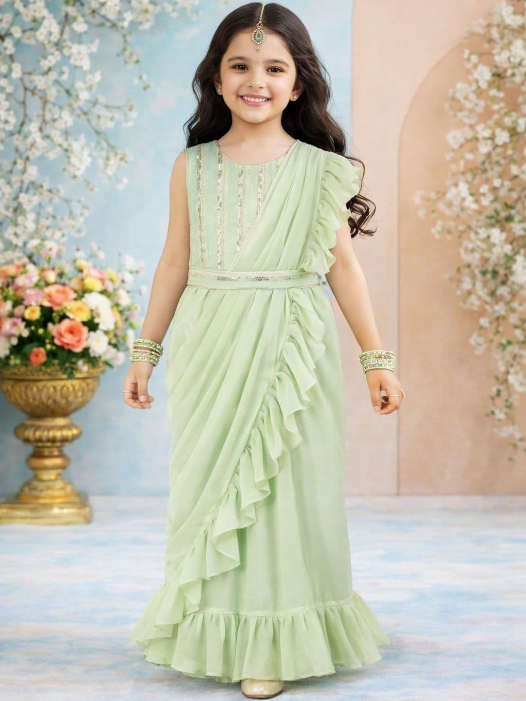 KALINI Girls Embellished Sequinned Ready to Wear Lehenga & Blouse With Dupatta - view 1