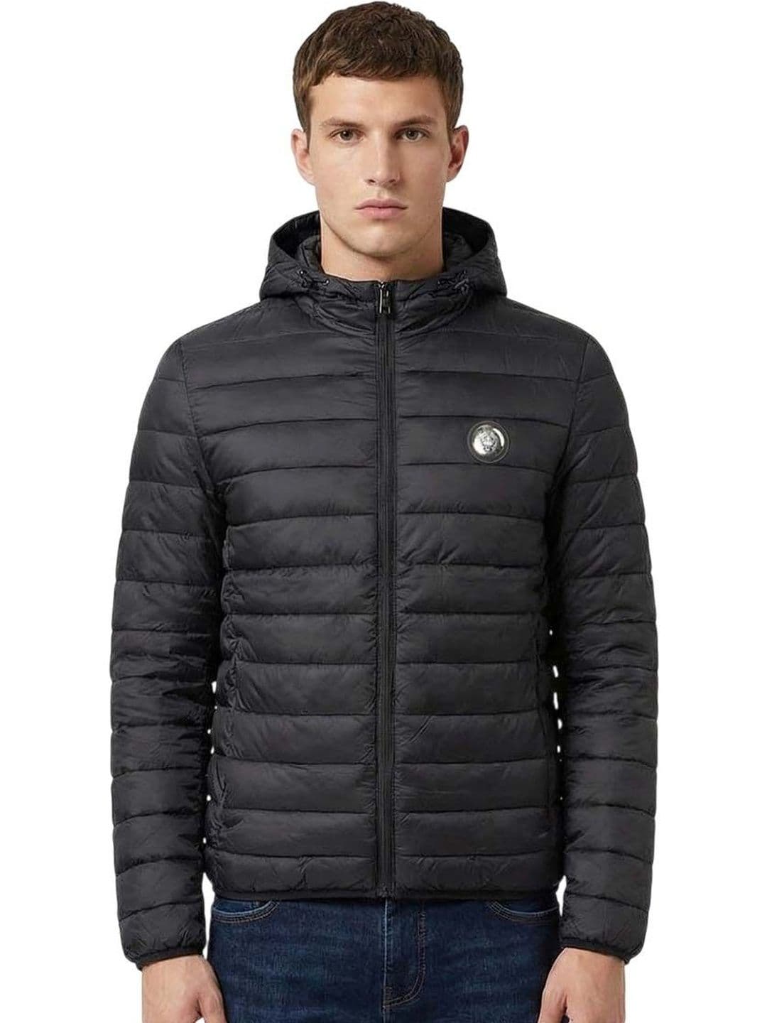 Cavalli Class Black Hooded Logo Puffer Jacket - view 1