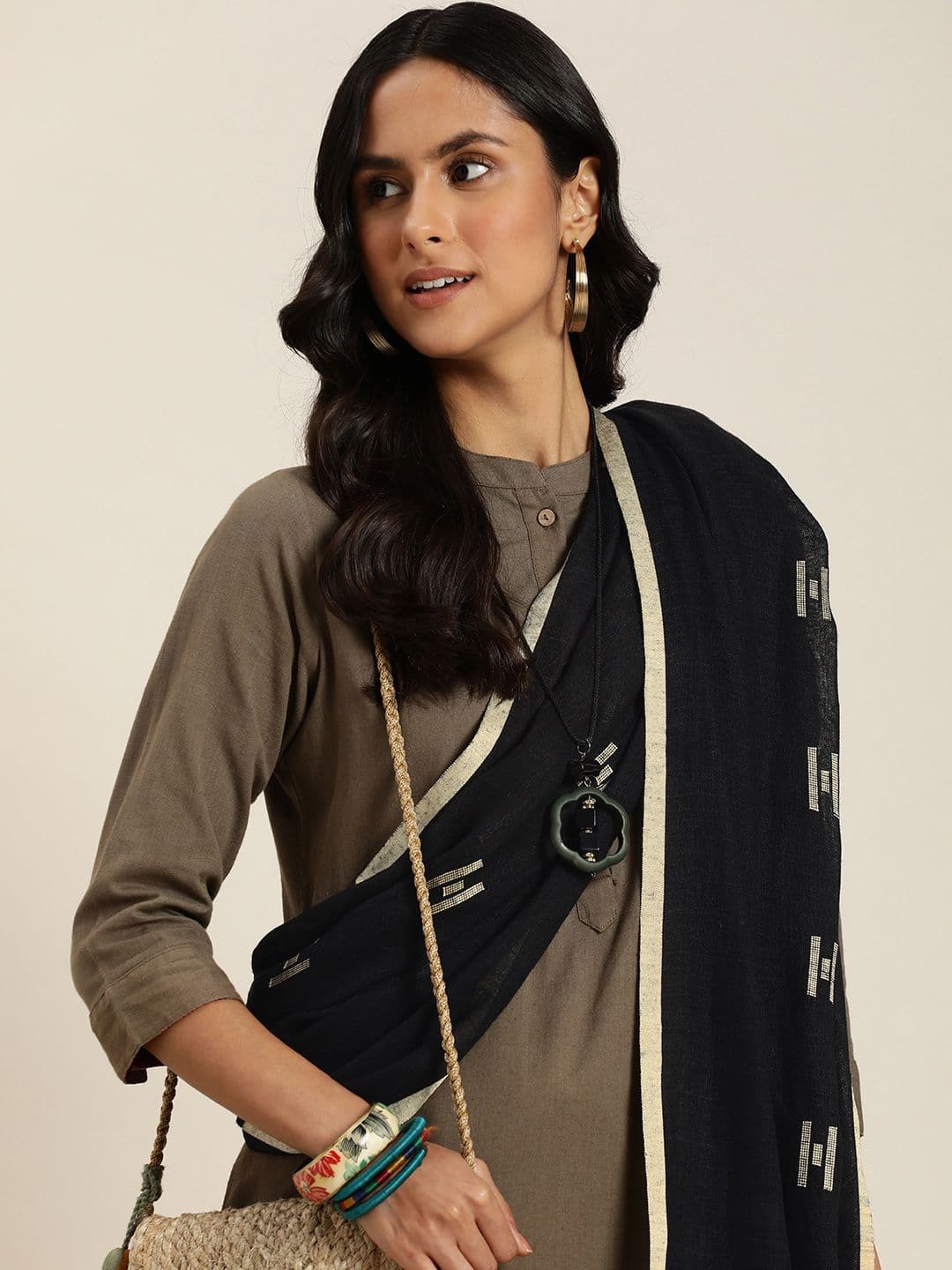 Taavi Woven Design Linen Blend Handloom Dupatta - view 1