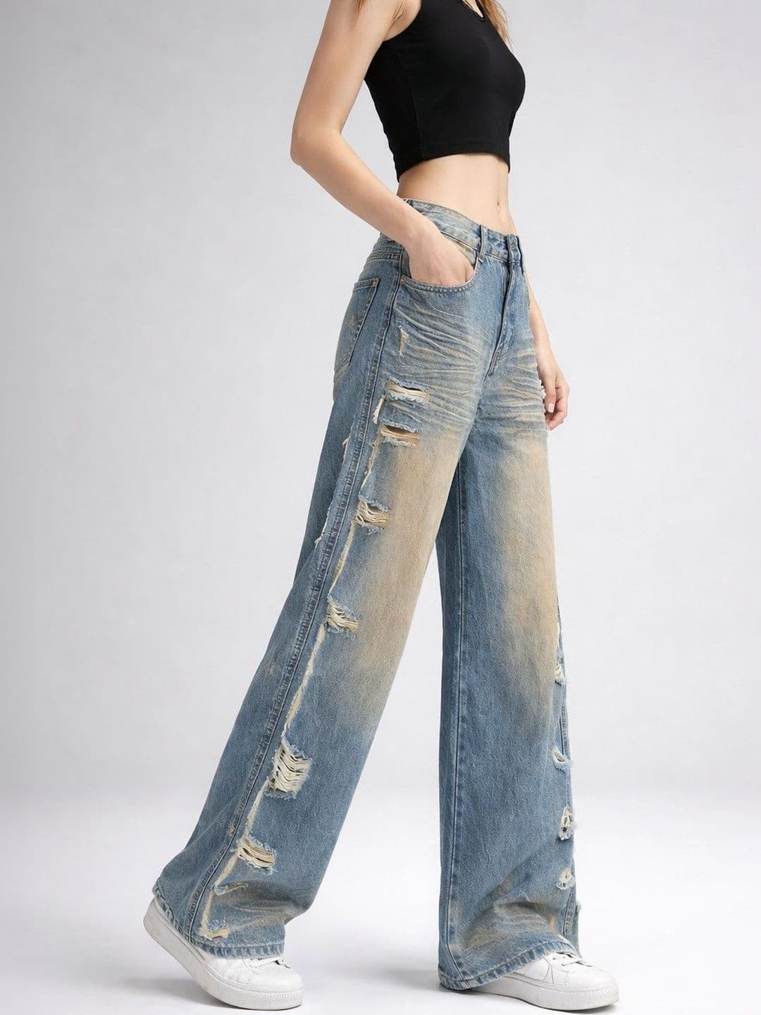 Suo Women Relaxed Fit Mid-Rise Highly Distressed Heavy Fade Jeans - view 1