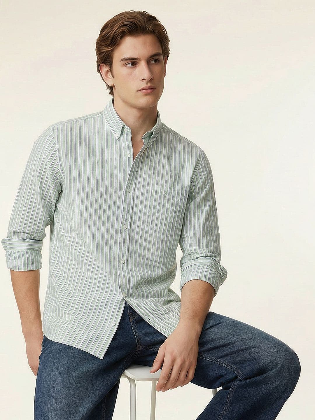 Nautica Striped Cotton Linen Casual Shirt - view 1