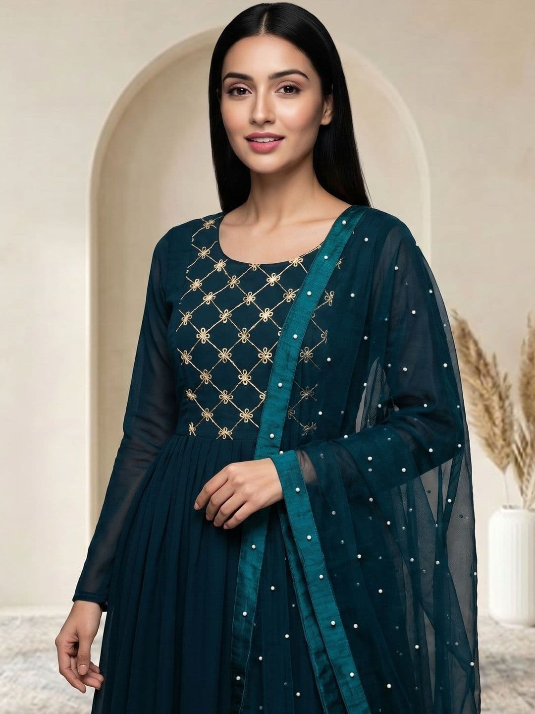 BAMSOM WEAR Embroidered Round Neck Fit & Flare Ethnic Dresses - view 1