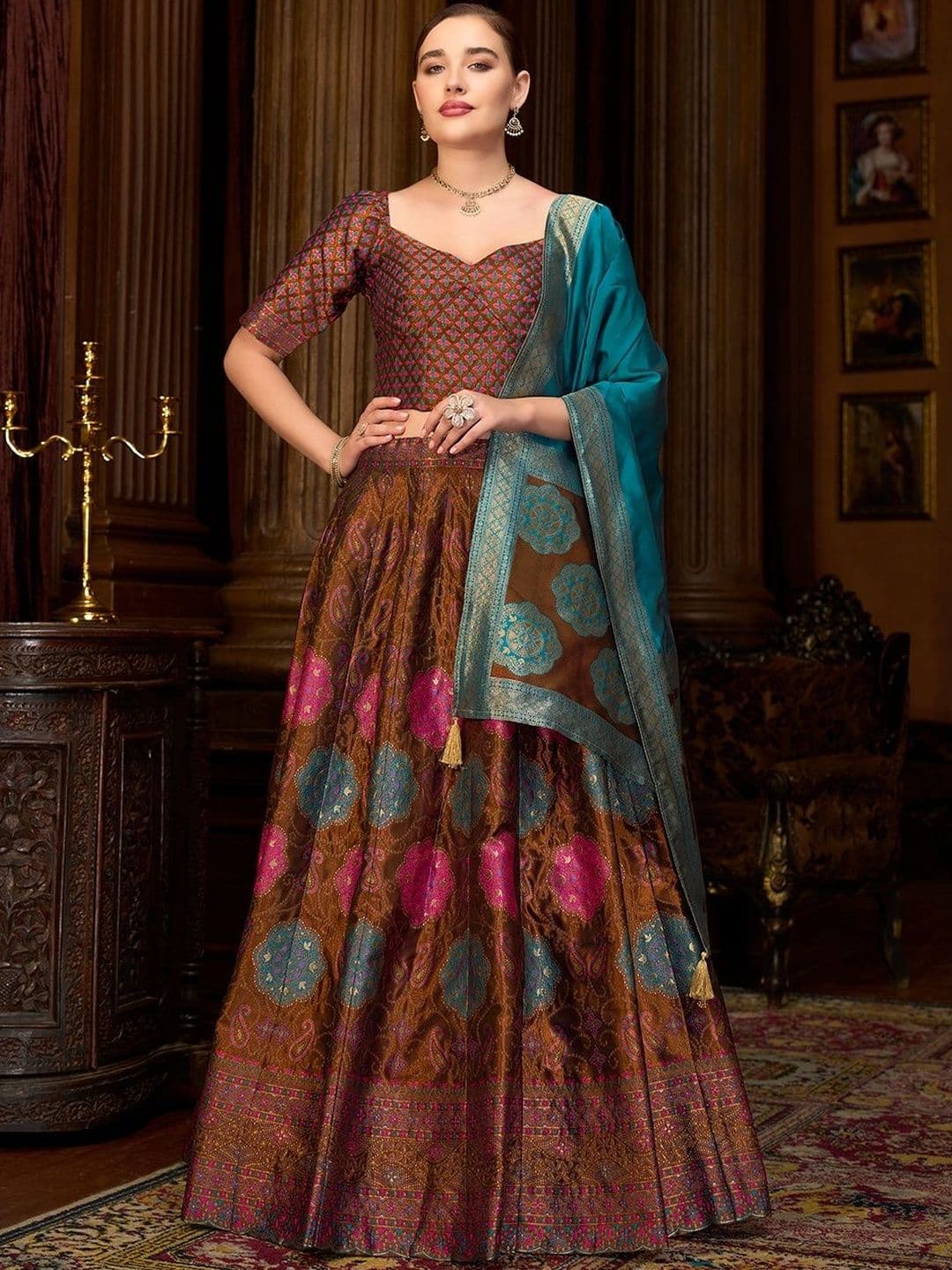 HOUSE OF PURVAJA Semi-Stitched Lehenga & Blouse With Dupatta - view 1