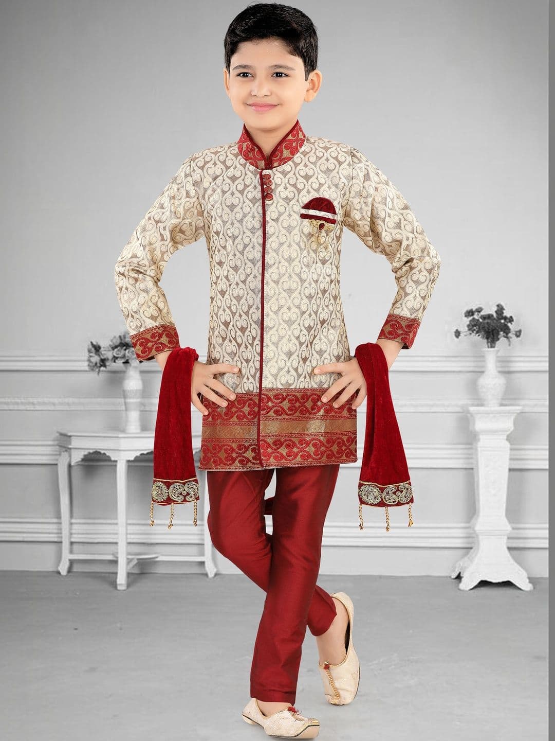 joley poley Boys Jacquard Wedding Sherwani Set