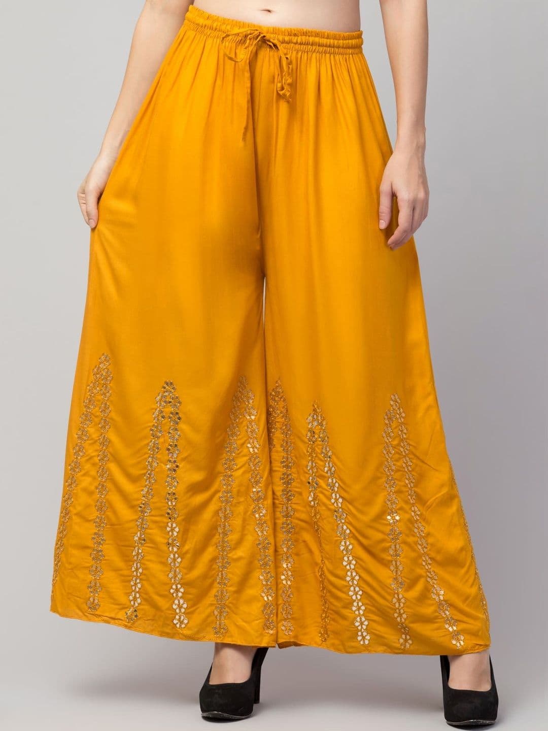SHAUKIYA Women Ethnic Motifs Embroidered Flared Knitted Ethnic Palazzos - view 1