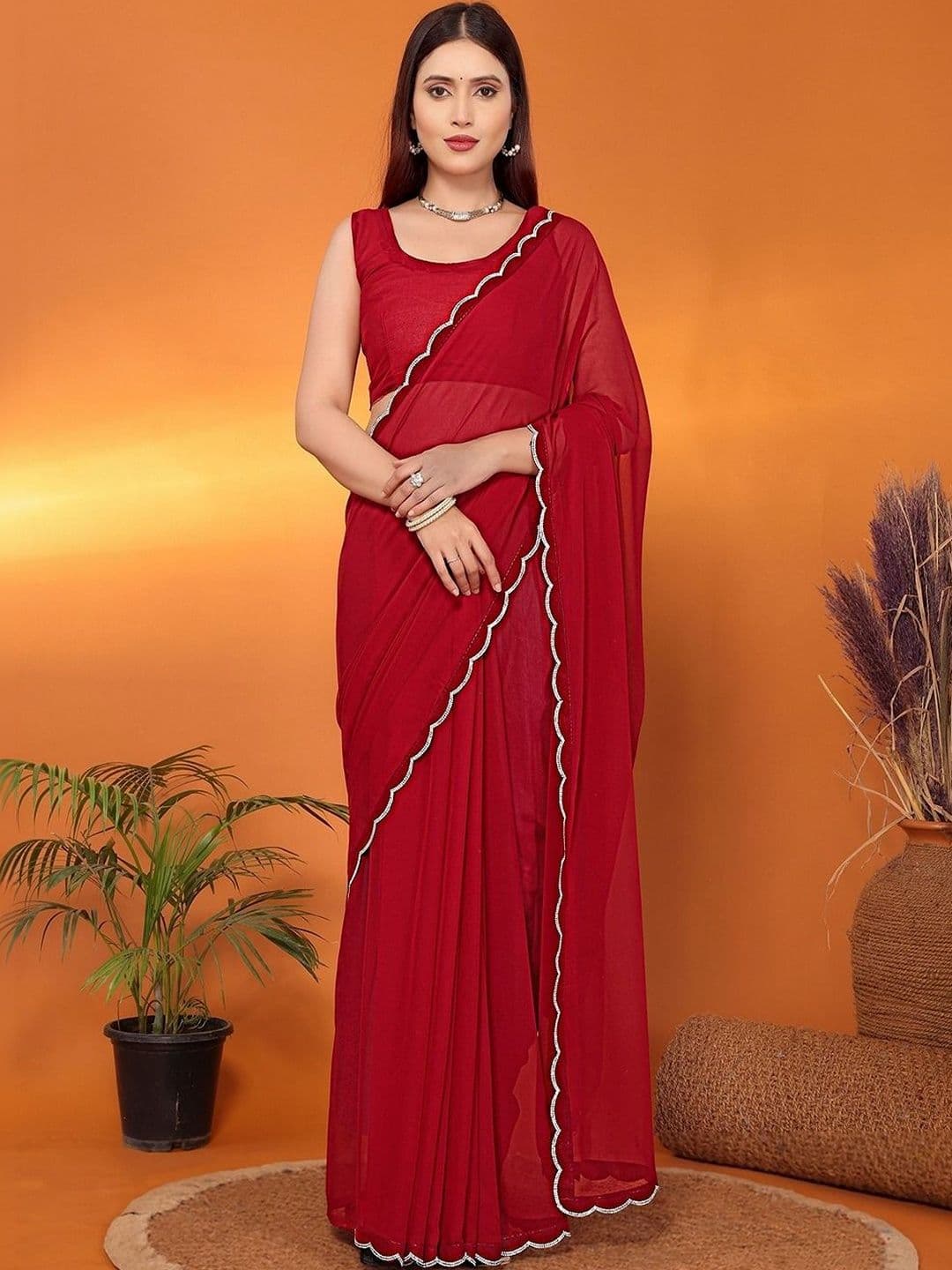Sangria Embellished Saree With Blouse Piece - view 1