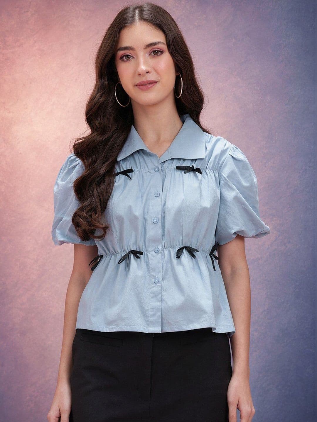 Sangria Pure Cotton Shirt Collar Top - view 1