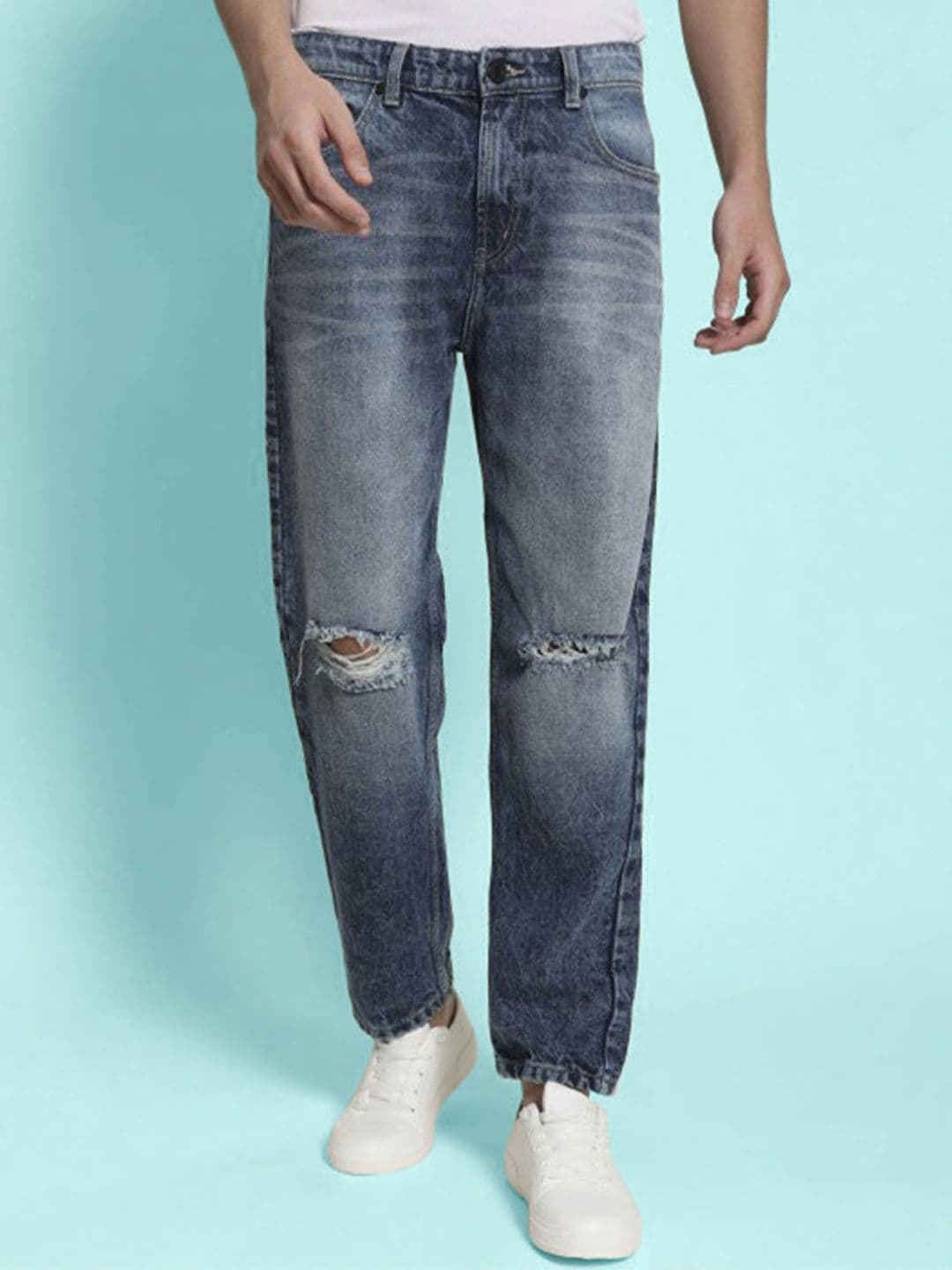 Bene Kleed Slash Knee Highly Distressed Heavy Fade Mid-Rise Relaxed Fit Jeans - view 1
