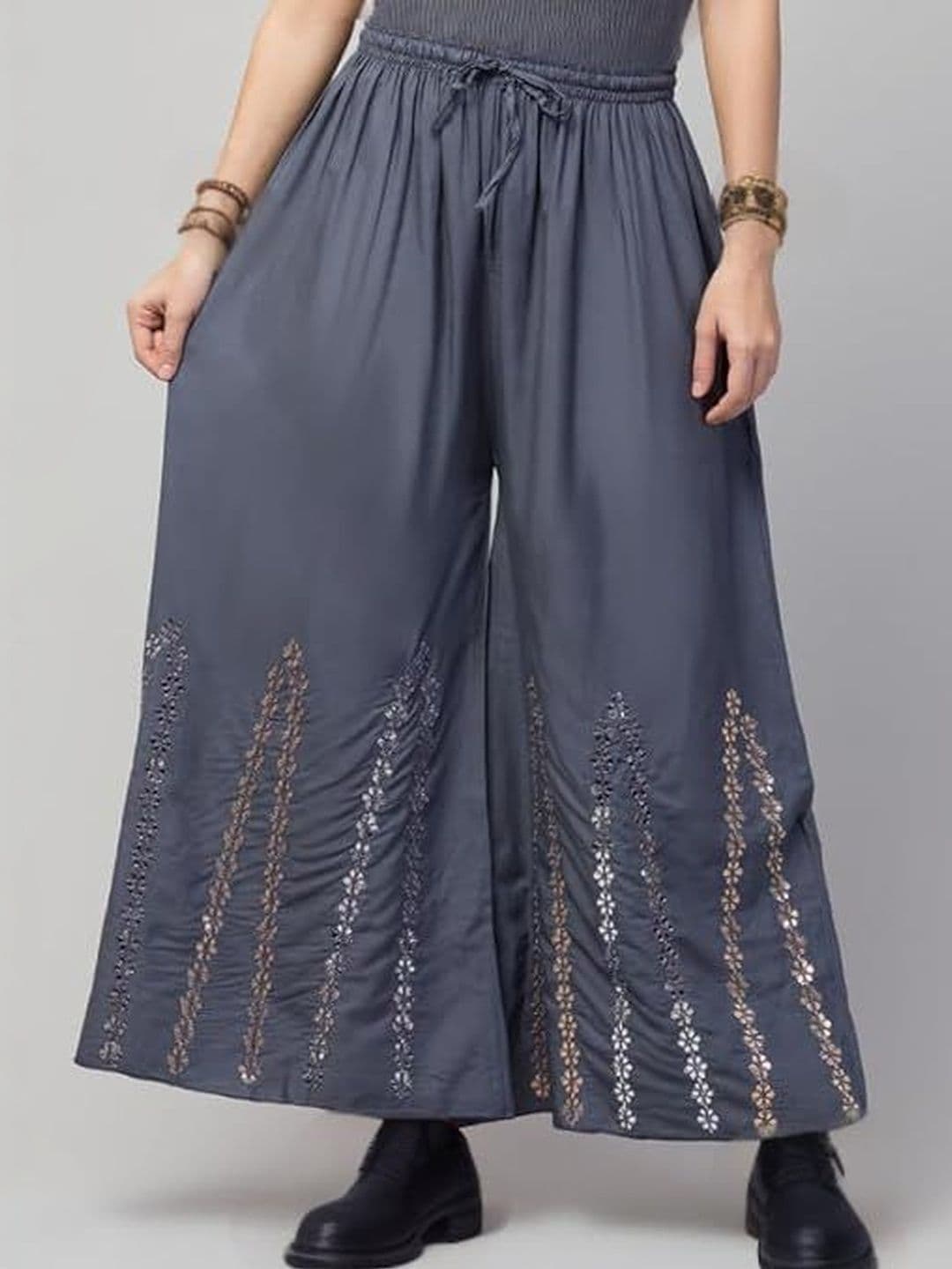 Thrifty Thread Women Embellished Flared Knitted Ethnic Palazzos - view 1