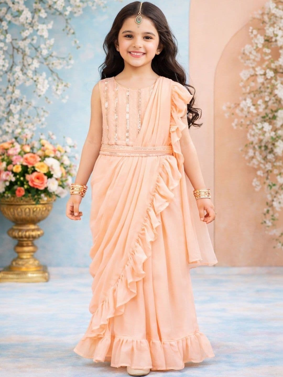 KALINI Girls Embellished Sequinned Ready to Wear Lehenga & Blouse With Dupatta - view 1