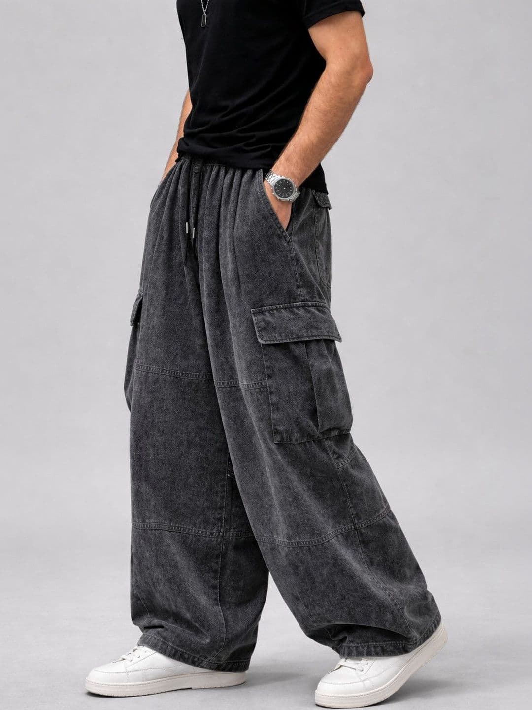 Suo Men Mid-Rise Heavy Fade Baggy Cotton Jeans - view 1