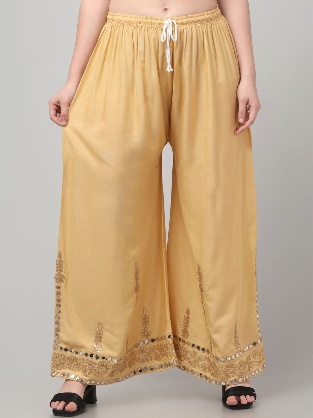 SHAUKIYA Women Ethnic Motifs Embroidered Flared Knitted Ethnic Palazzos - view 1