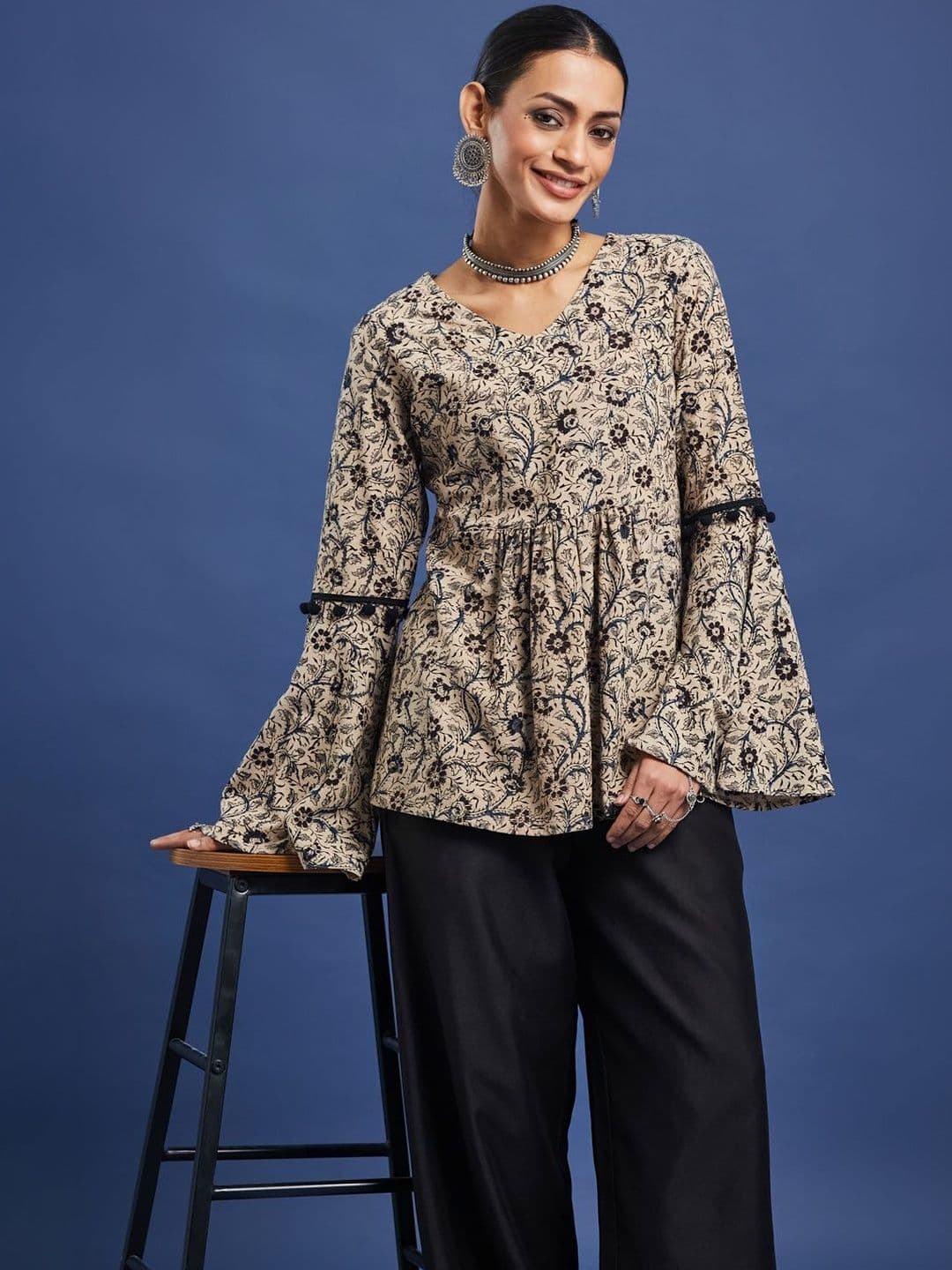 Taavi Women Kalamkari Printed Peplum Tunic - view 1