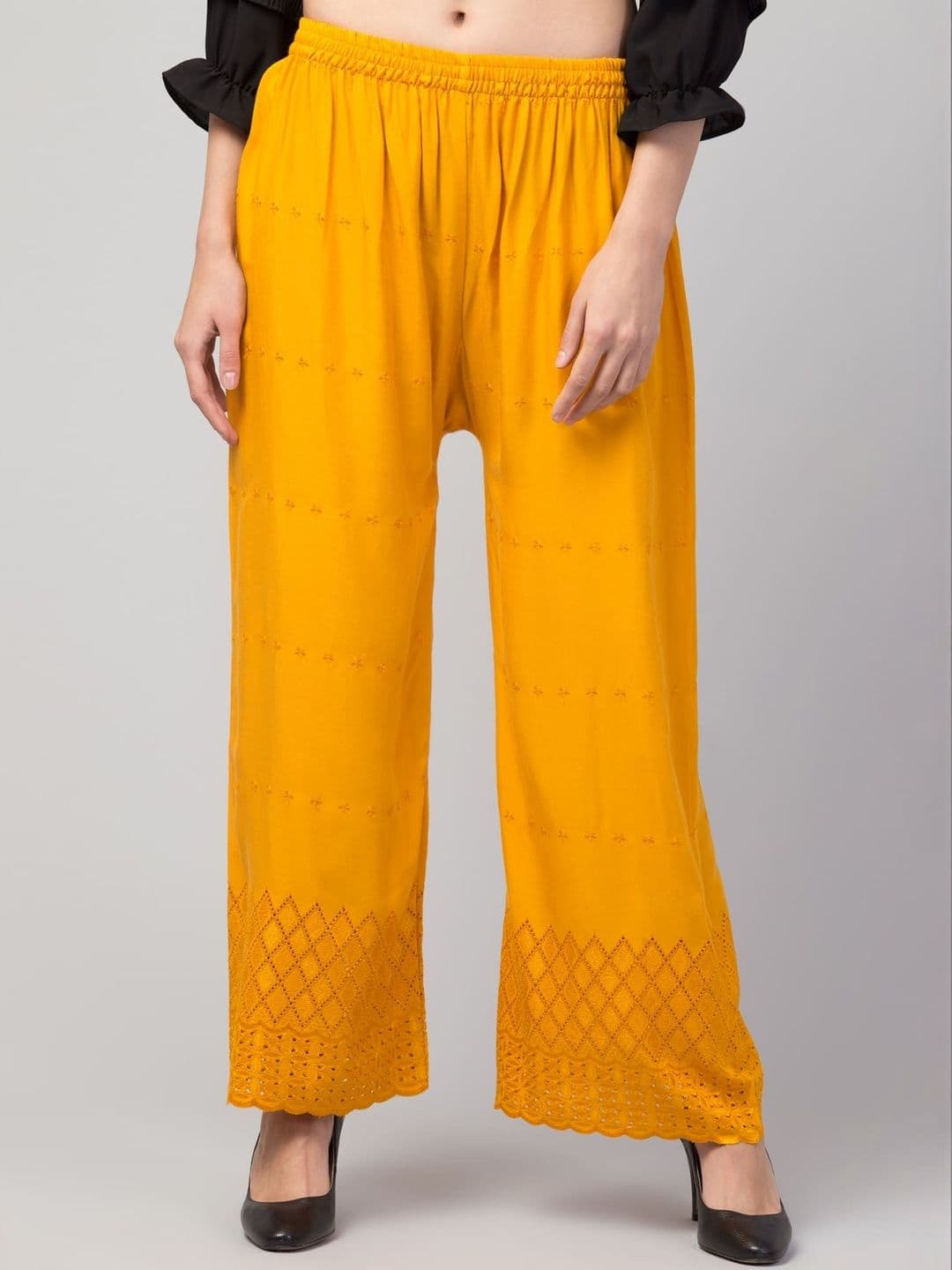 SHAUKIYA Women Embroidered Flared Knitted Ethnic Palazzos - view 1