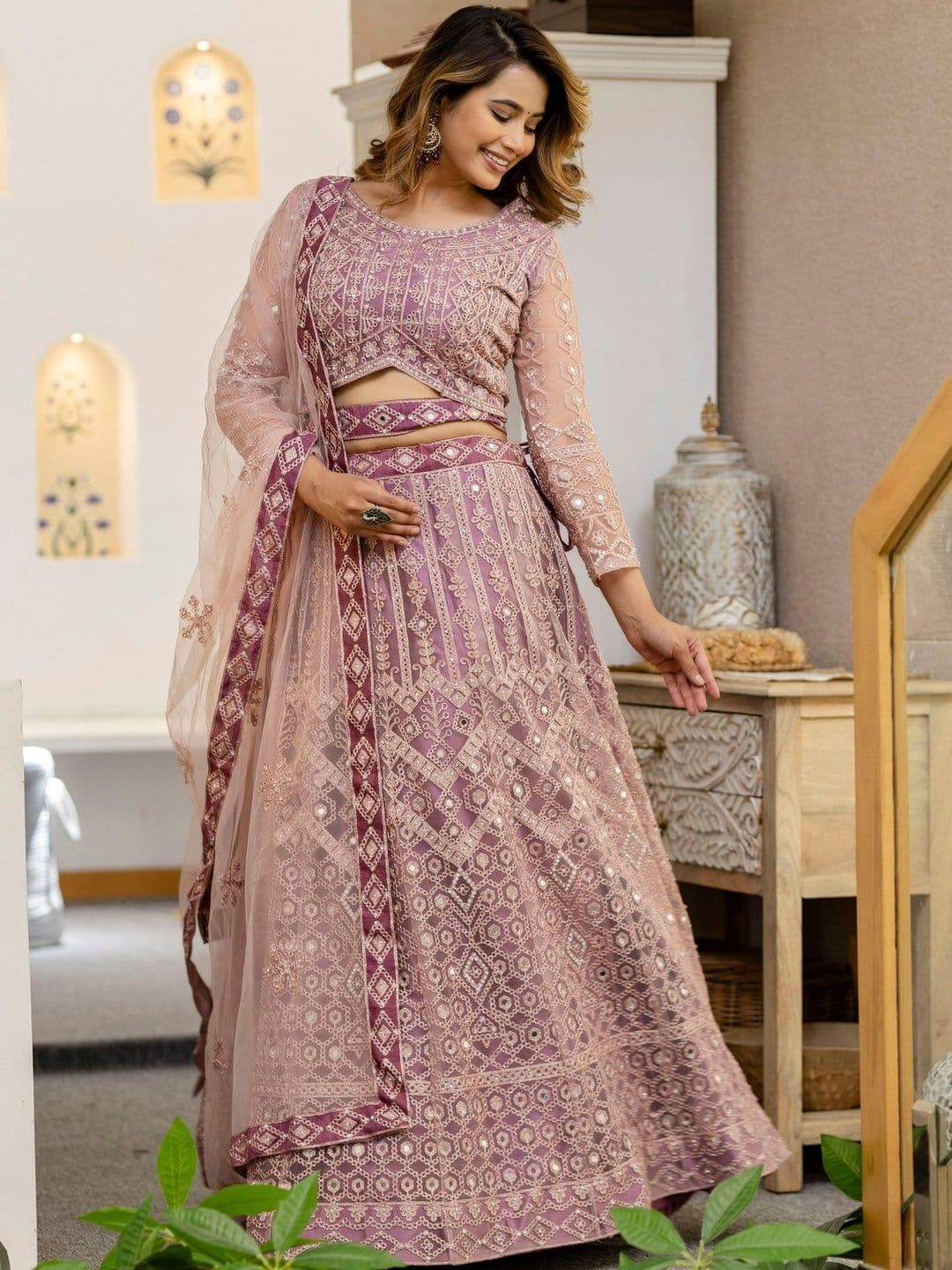 KALINI Embroidered Sequinned Semi-Stitched Lehenga & Blouse With Dupatta - view 1