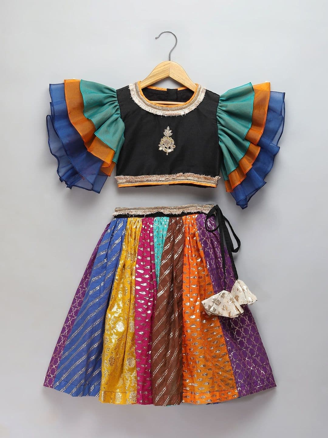 The Little Tales Girls Embellished Foil Print Ready to Wear Lehenga & - view 1