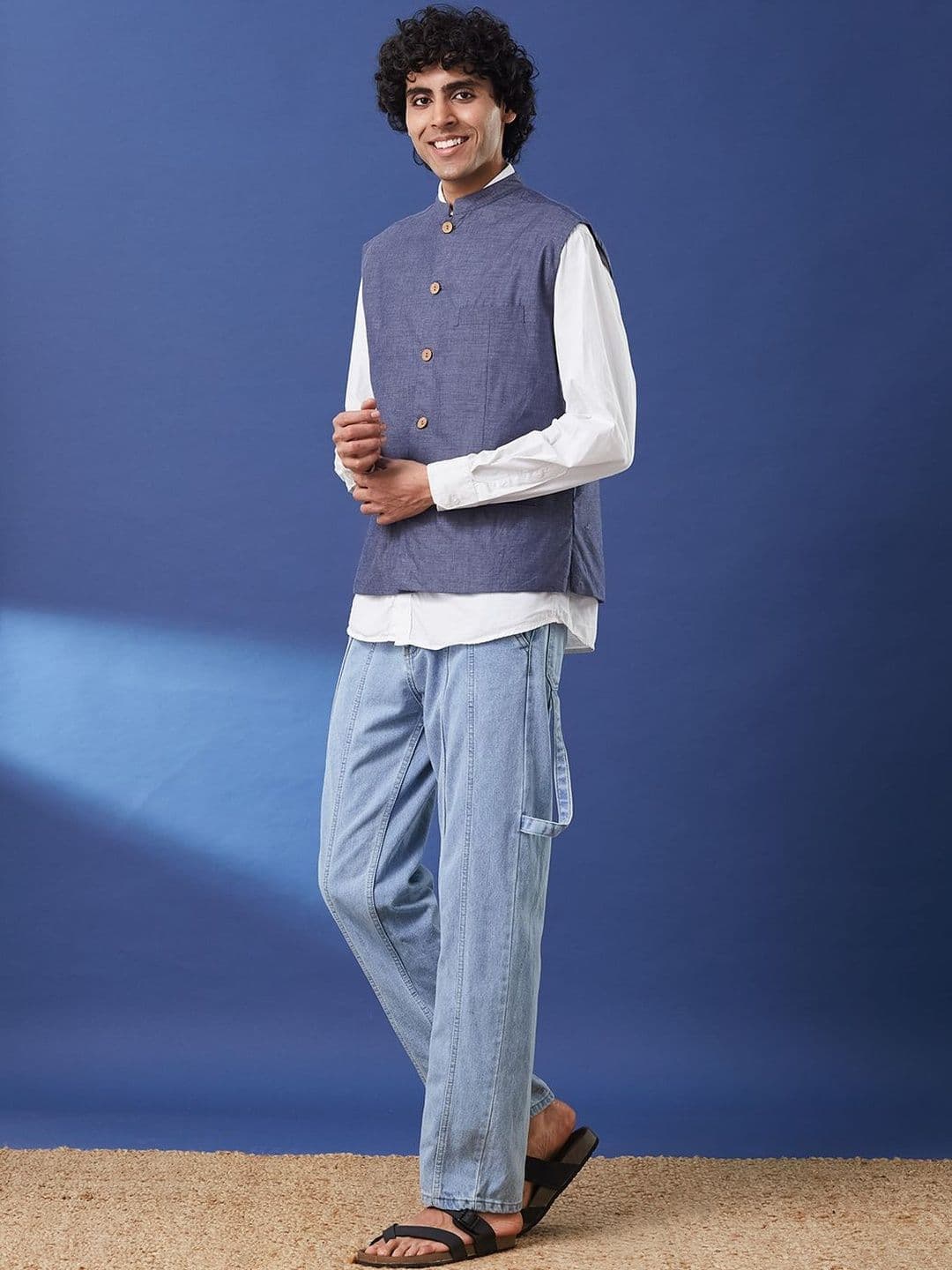 Taavi Men Chambrey Woven Legacy Mandarin Collar Nehru Jacket - view 1