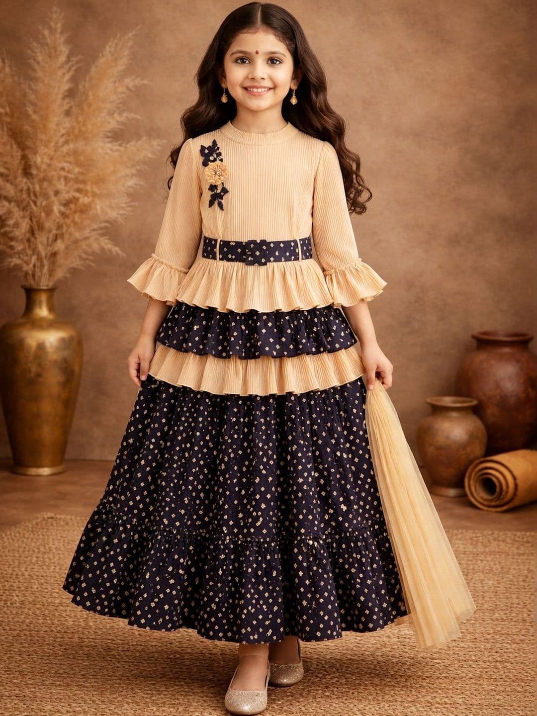 BAESD Girls Embellished Thread Work Semi-Stitched Lehenga & Blouse With Dupatta - view 1