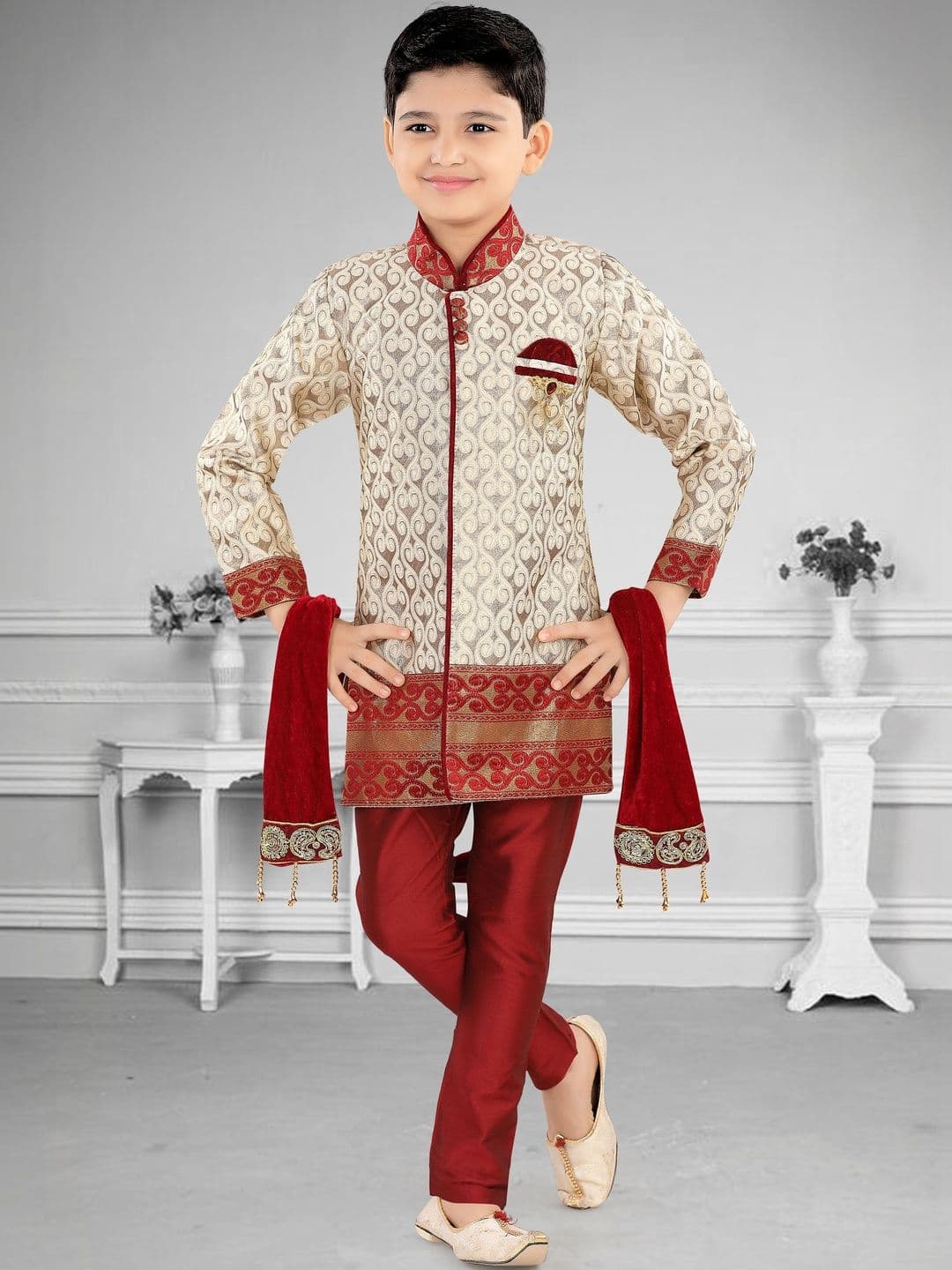 joley poley Boys Jacquard Wedding Sherwani Set