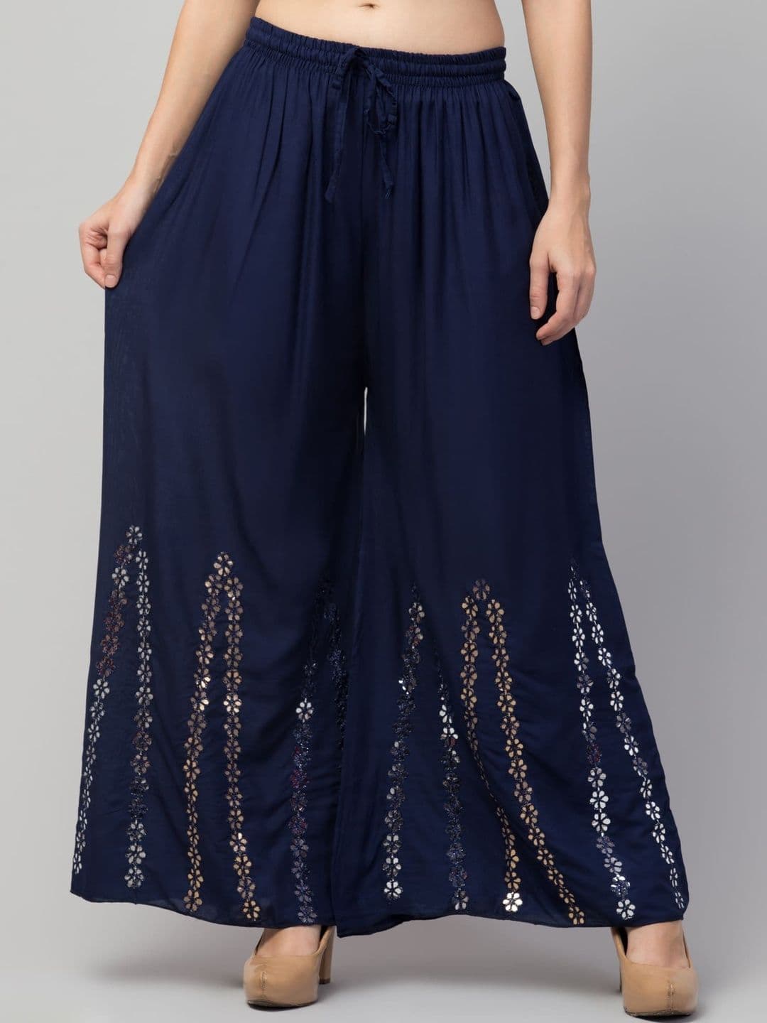 SHAUKIYA Women Ethnic Motifs Embellished Flared Knitted Ethnic Palazzos - view 1