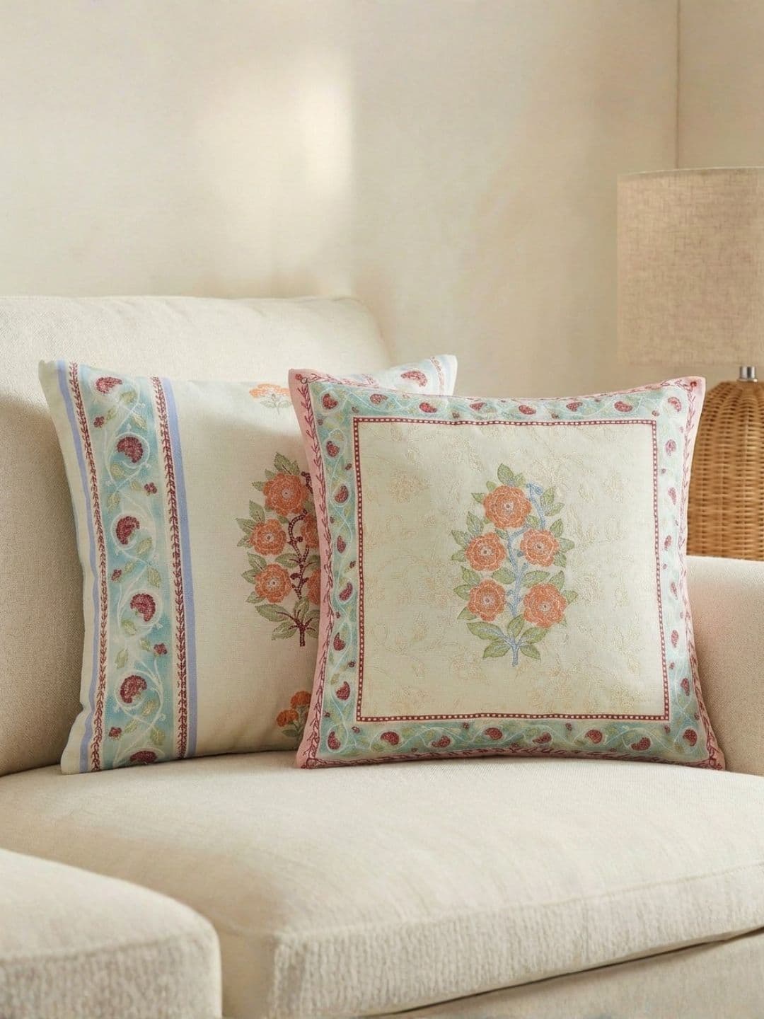 haus & kinder White & Rose Set of 2 Floral Square Cushion Covers - view 1