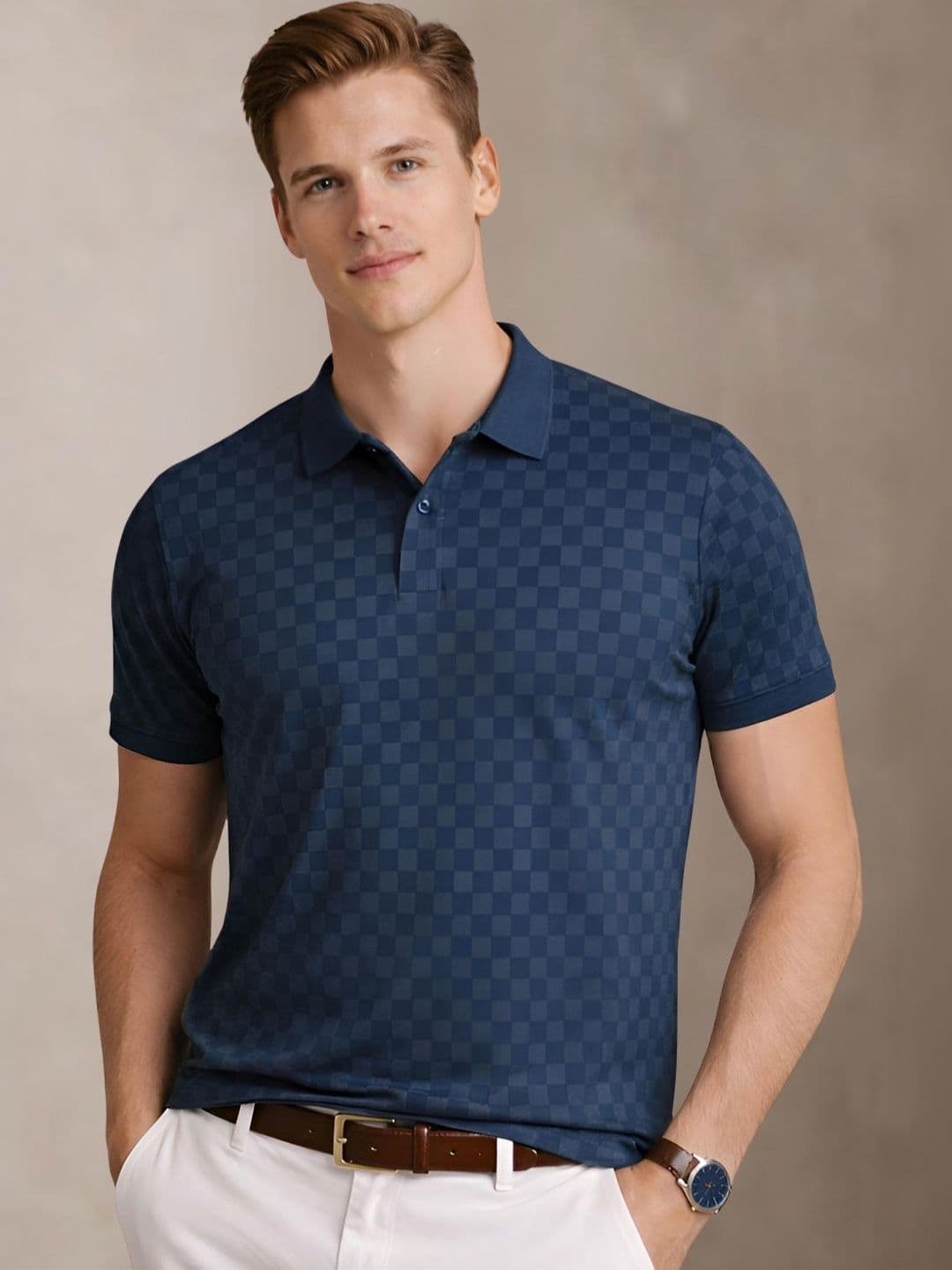 ADRO Men Checked Polo Collar T-shirt - view 1