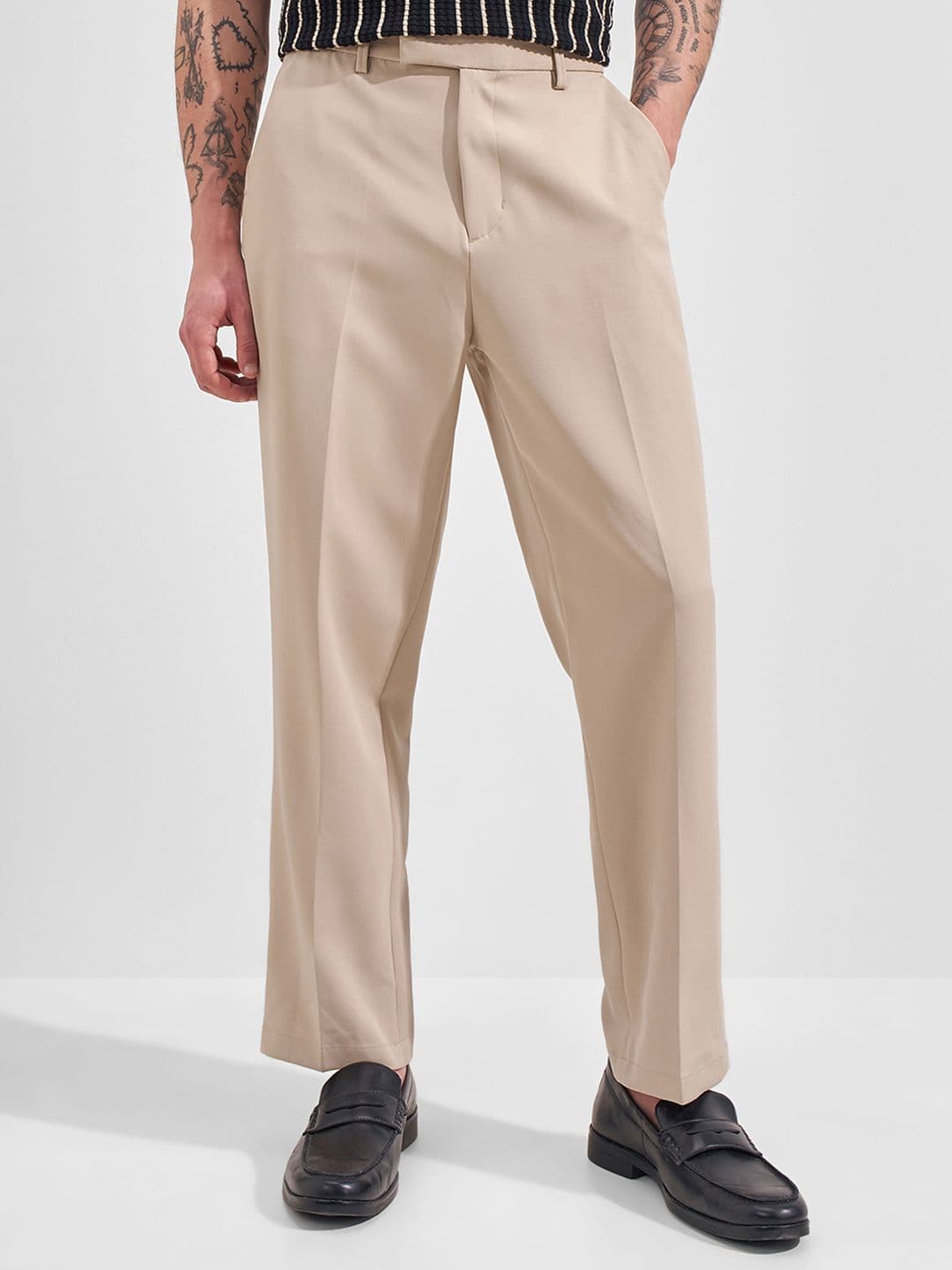 HIGHLANDER Men Beige Solid Slim Fit Korean Trousers - view 1