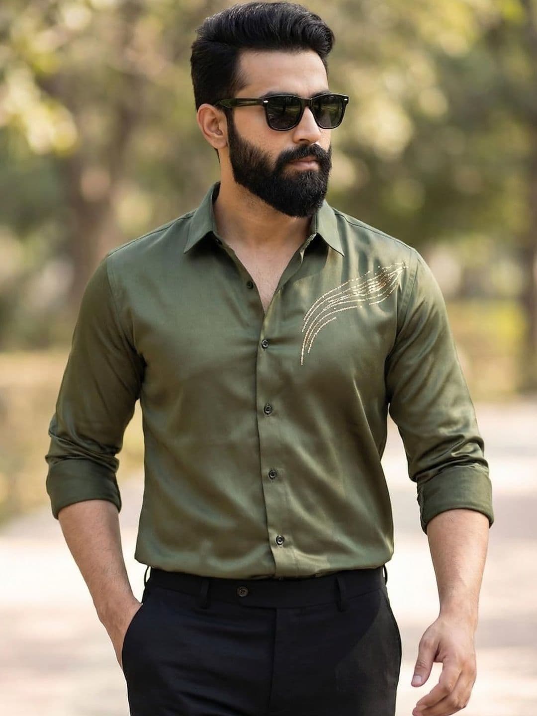INDOPRIMO Men Olive Satin Casual Shirt - view 1