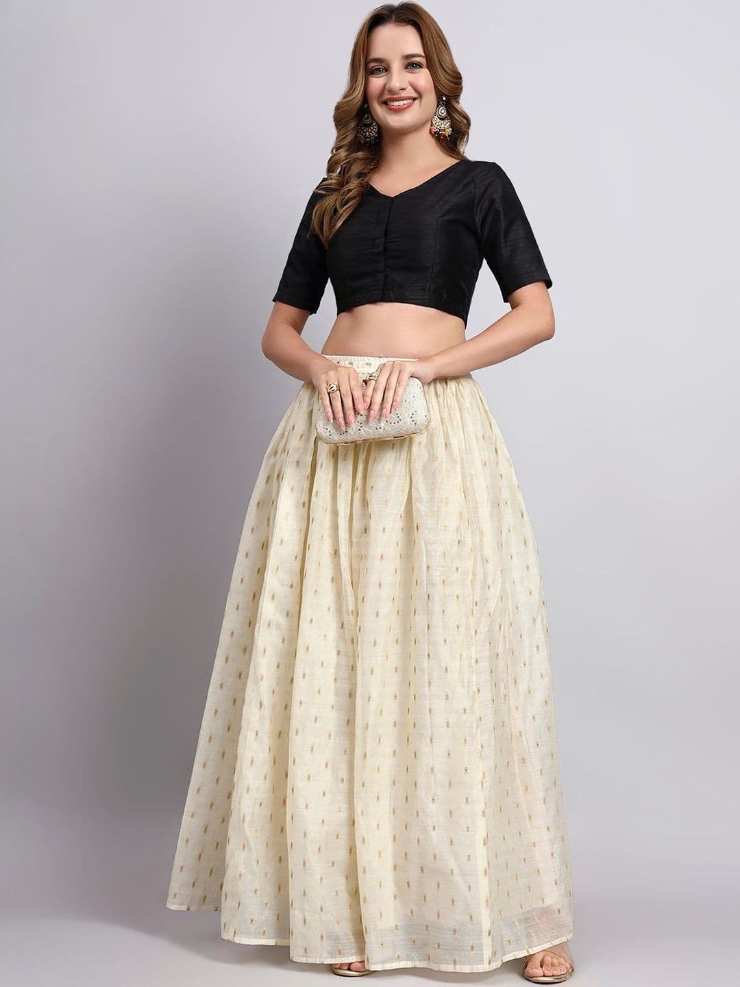 BANJANAN Women Pure Silk Cotton Cambric Embellished Maxi Flared Skirt - view 1