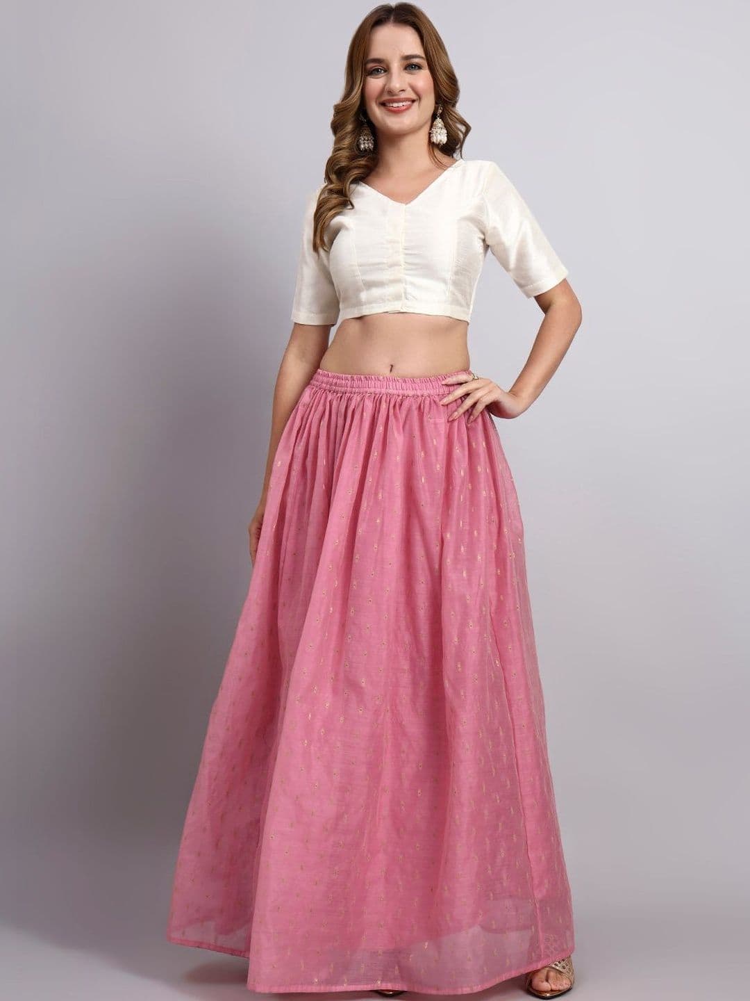 BANJANAN Women Pure Silk Cotton Cambric Self Design Maxi Flared Skirt - view 1