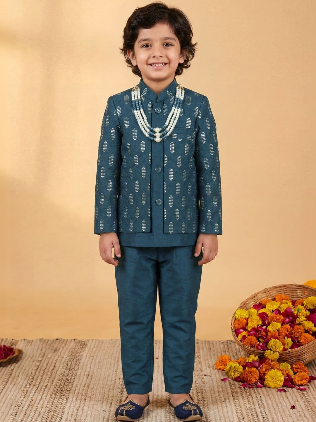 KALINI Boys Embroidered Mandarin Collar Sherwani - view 1
