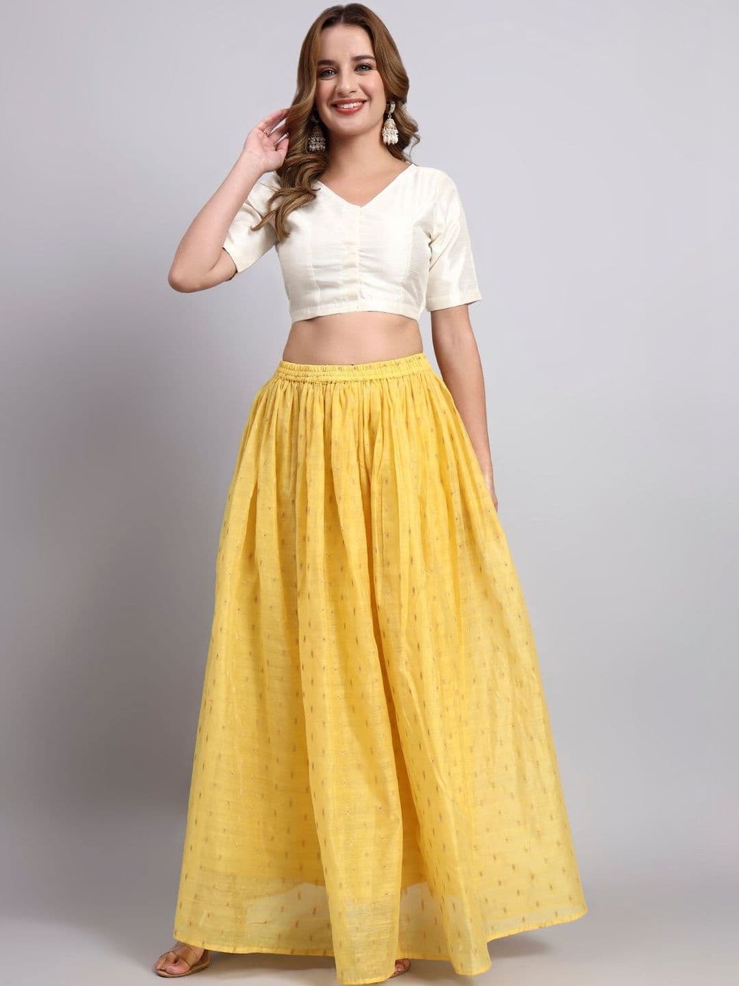 BANJANAN Women Pure Silk Self Design Maxi Flared Skirt - view 1