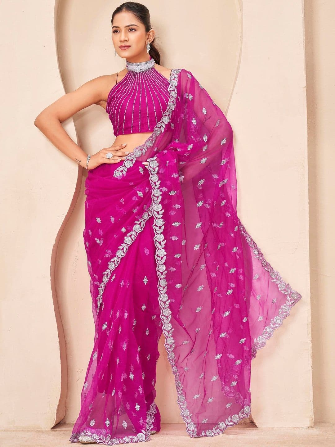 Tikhi Imli Embellished Embroidered Net Heavy Work Saree - view 1