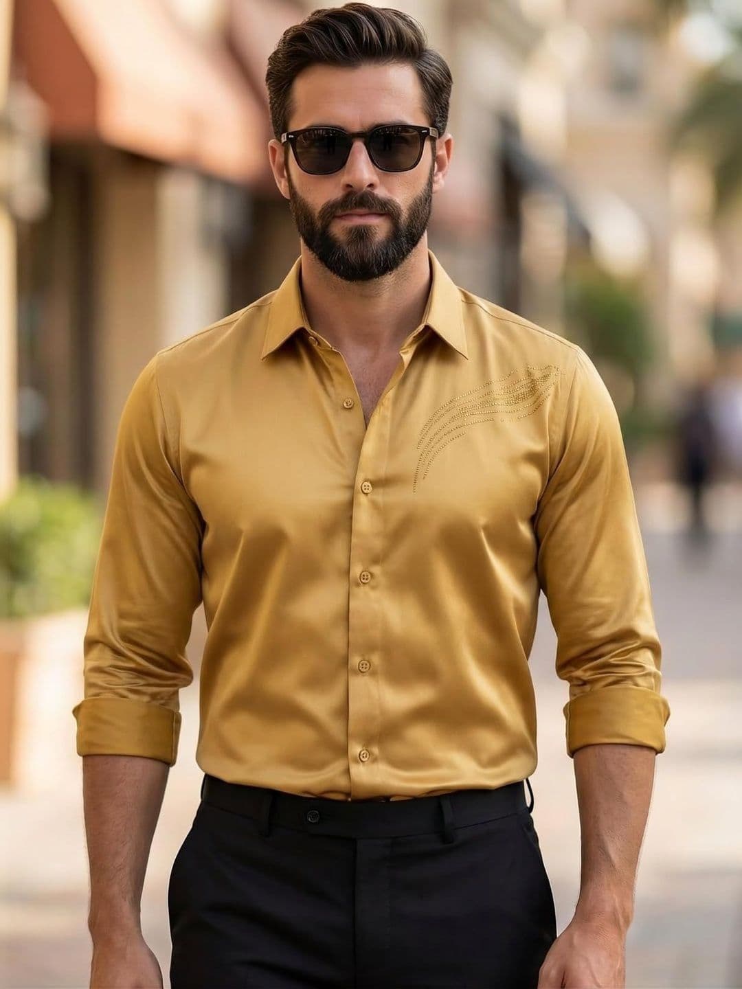 INDOPRIMO Men Yellow Satin Casual Shirt - view 1