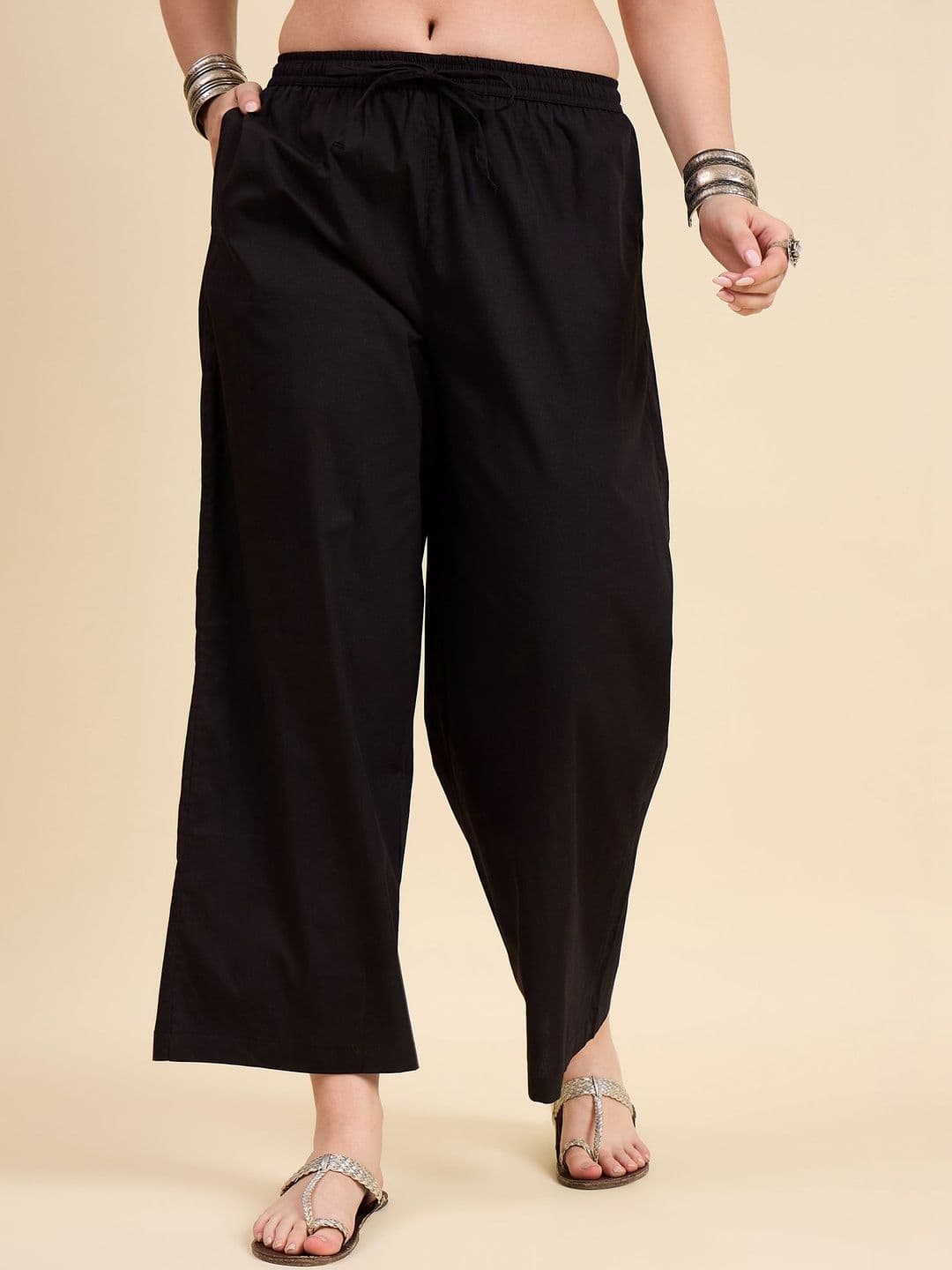 Keitra Women Elastic Waist Relaxed Fit Cotton Casual Palazzo Pants - view 1