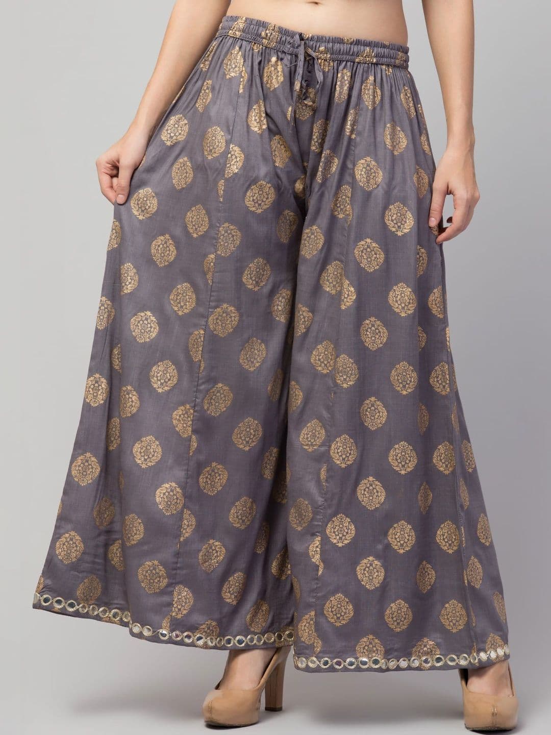 SHAUKIYA Women Ethnic Motifs Printed Flared Knitted Ethnic Palazzos - view 1